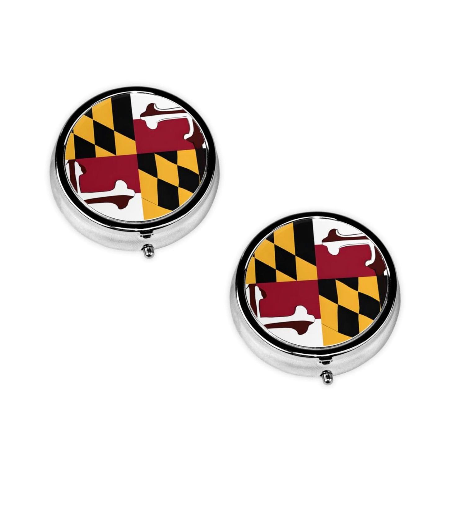 Maryland Flag Round Pill Box | 3 Compartment Portable Travel Organizer for Medicine & Vitamins - Buy Online on GoSupps.com