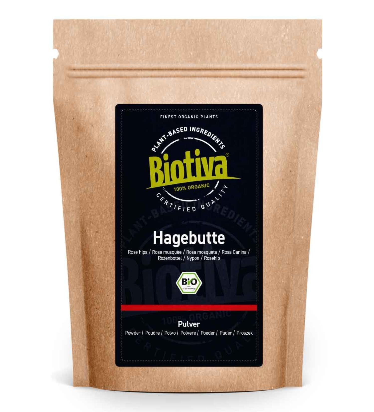 Organic Rosehip Powder Bio 250g - Freshly Ground Rosa Canina from Europe - Premium Quality - Biotiva - Buy Online on GoSupps.com