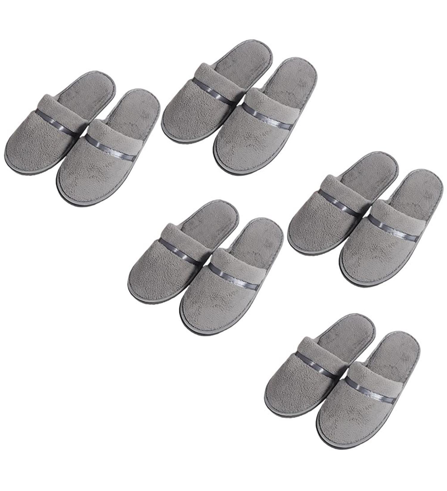 Buy Tianmao 5 Pairs Coral Fleece Closed Toe Hotel Slippers | Universal Size Gray | Perfect for Spa Parties & Travel - Buy Online on GoSupps.com