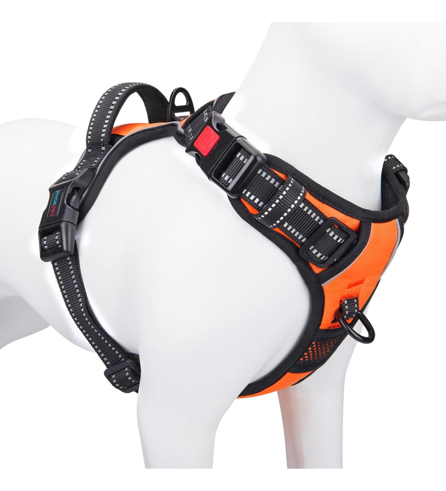 Phoepet Orange Dog Harness for Small Dogs - Adjustable Reflective Vest with Front Clip Handle & 2 Metal Rings | Easy On/Off (Size L) - Buy Online on GoSupps.com
