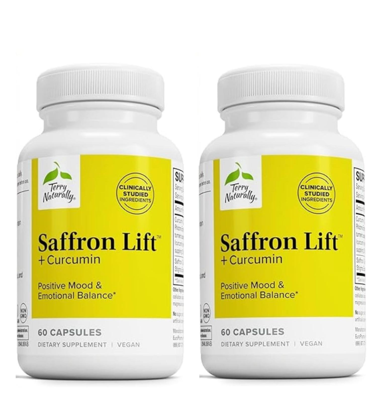 Terry Naturally Saffron Lift + Curcumin - Herbal Supplement with Curcumin - Non-GMO Saffron & Brain Curcumin Capsules - Concentration & Relaxation Support Supplement - 60 Capsules (Pack of 2) - Buy Online on GoSupps.com