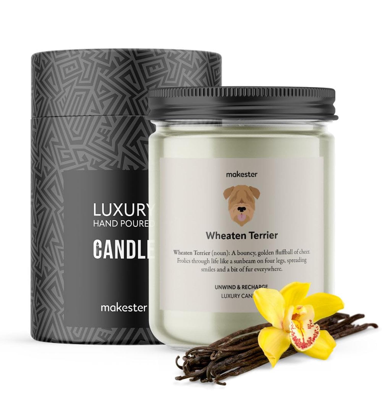 Wheaten Terrier Candle - 220g Soy Wax with Vanilla Jasmine & Almond - Dog Gift by Makester - Buy Online on GoSupps.com