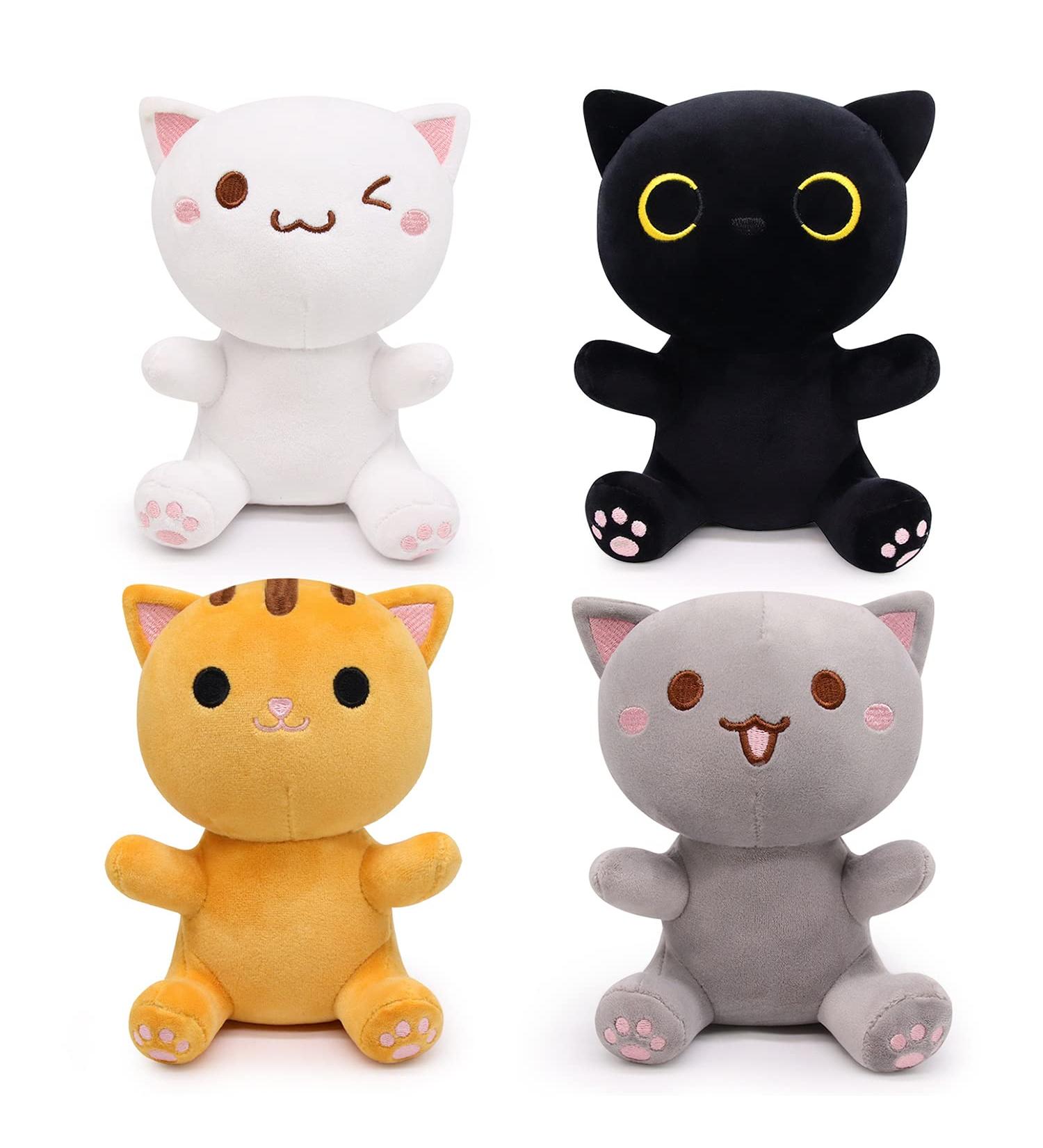 4PCS Mini Cat Plush Set - Kawaii Stuffed Animal Kit for Kids - Cute Cat Dolls for Halloween & Christmas - Black, Yellow, Grey, White - Buy Online on GoSupps.com