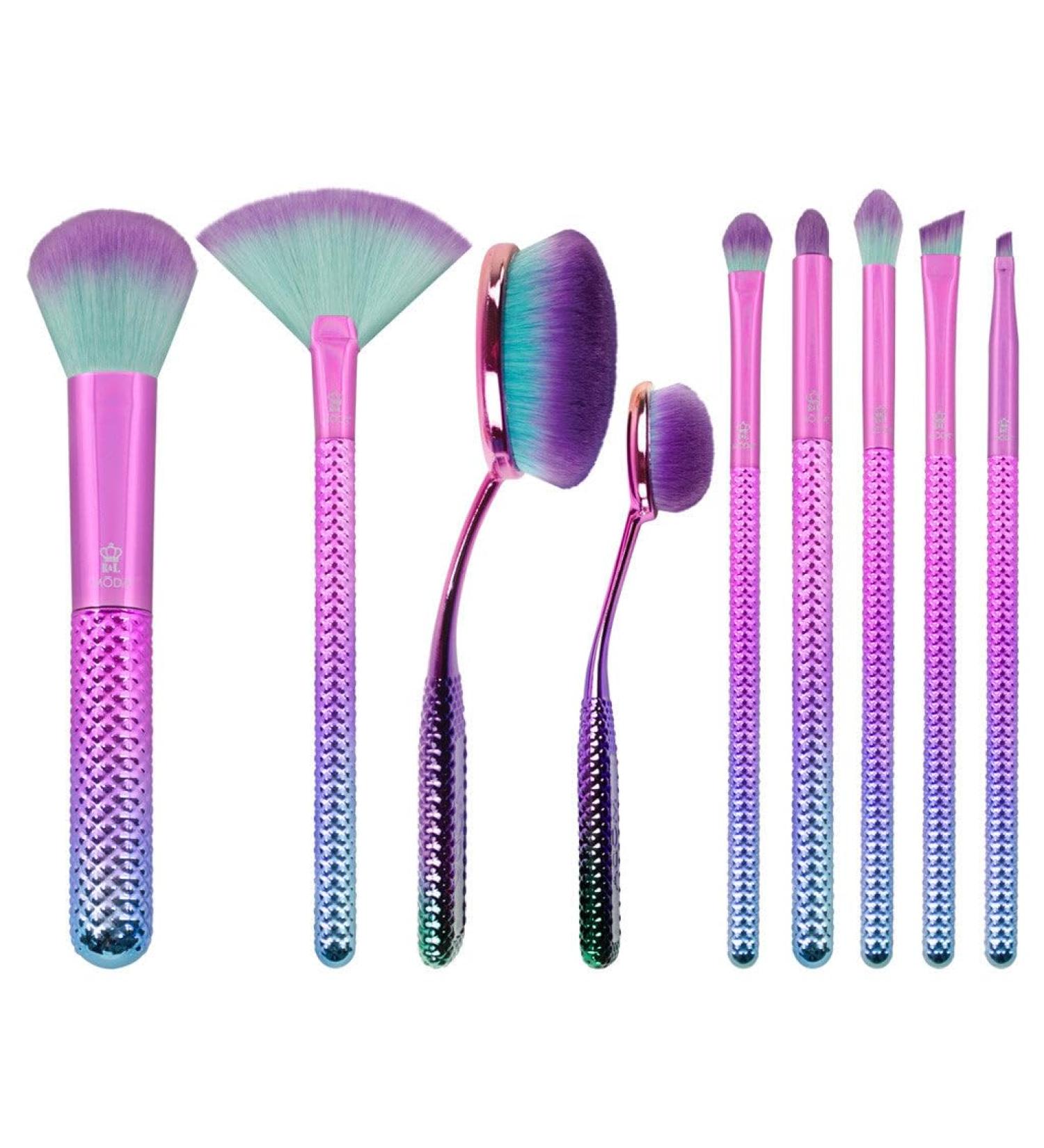 MODA Prismatic 10pc Deluxe Makeup Brush Set - Full Size Foundation Contour Eye Brushes & Pouch | International Shipping Available - Buy Online on GoSupps.com