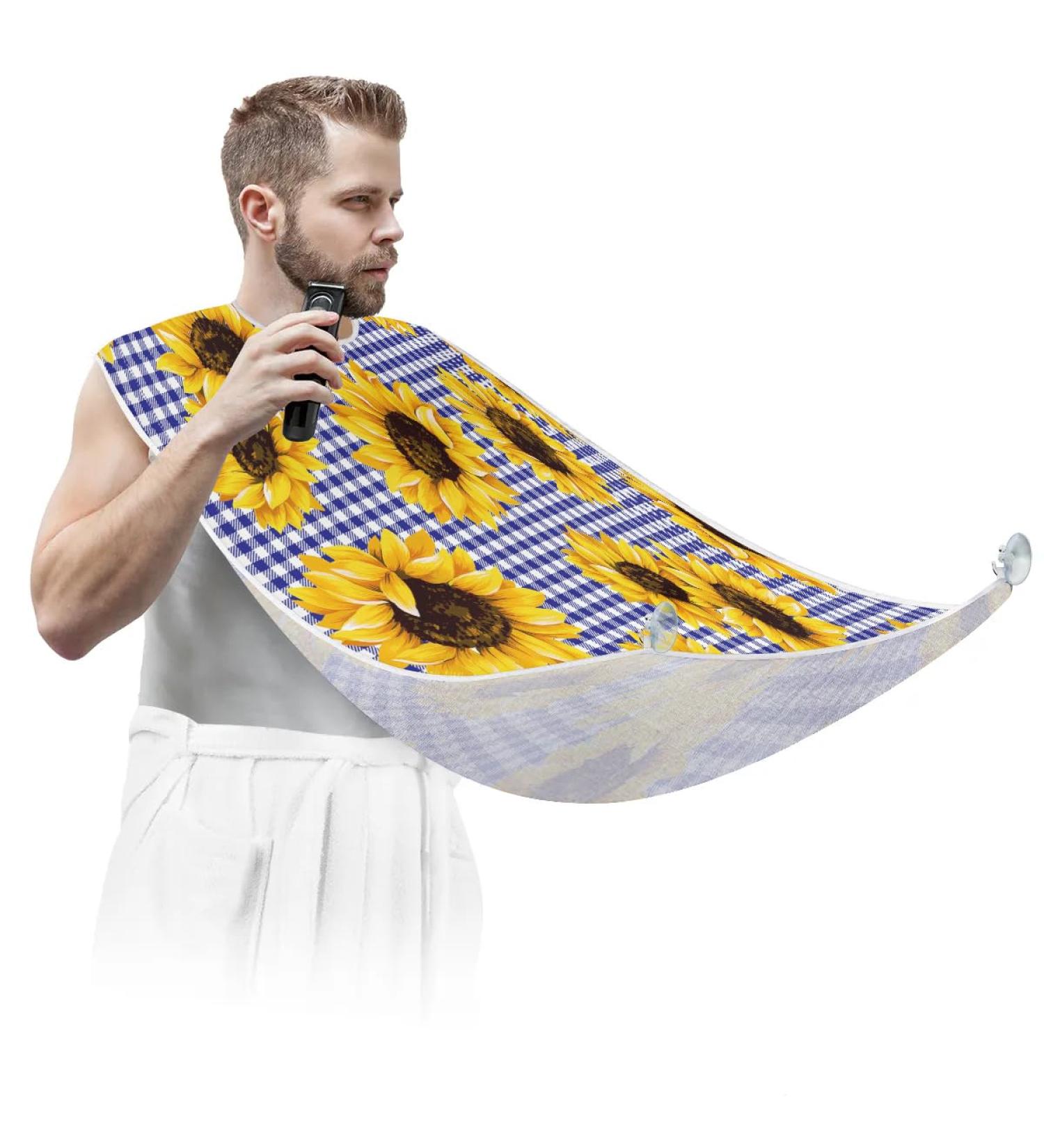 Beard Bib Apron for Men - Non-Stick Waterproof Hair Catcher | Sunflower Plaid Grooming Cloth | Perfect for Shaving & Trimming - Buy Online on GoSupps.com