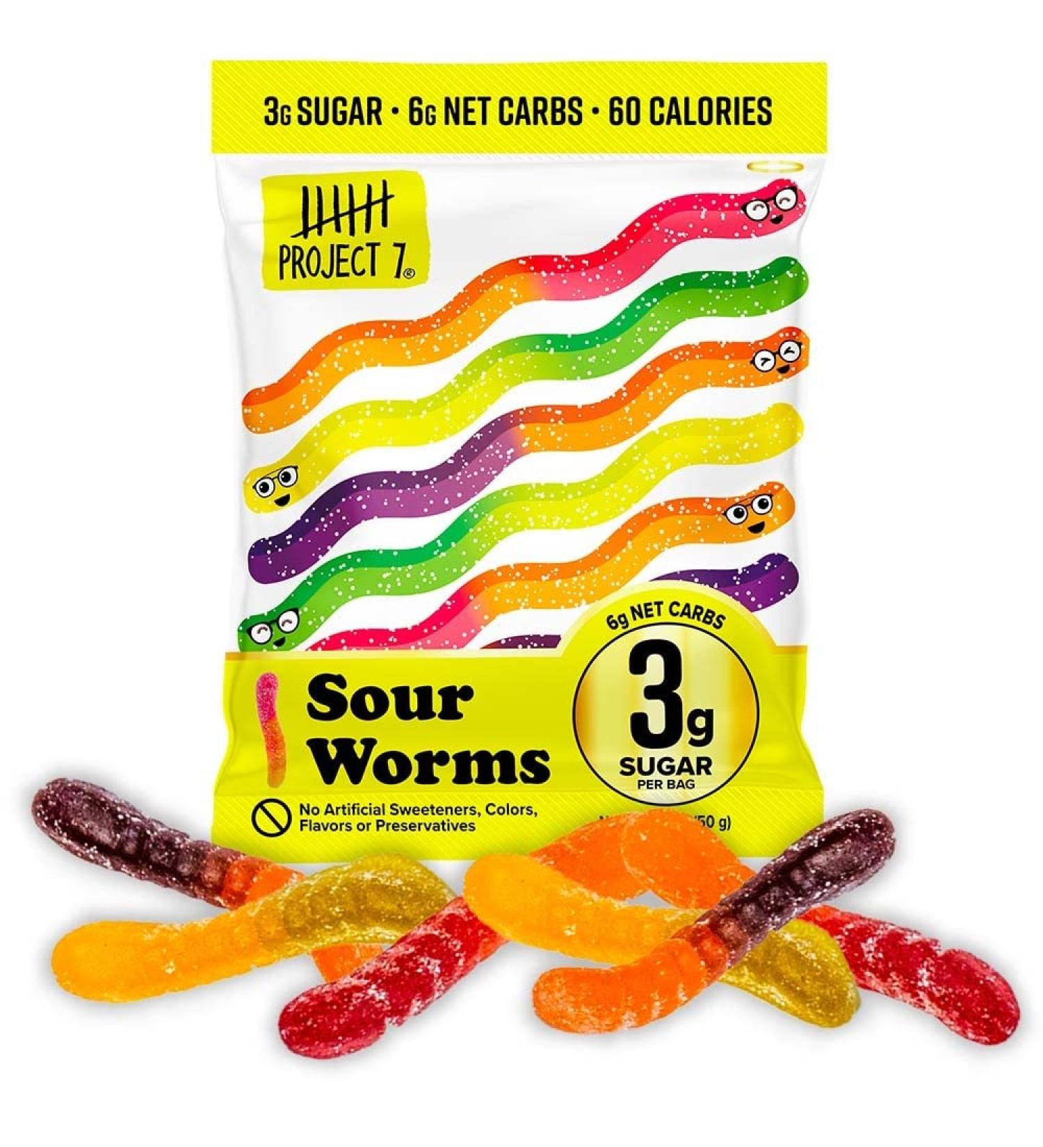 Project 7 Low Sugar Sour Gummy Worms - Vegan & Keto Candy (8 Pack) - Buy Online on GoSupps.com