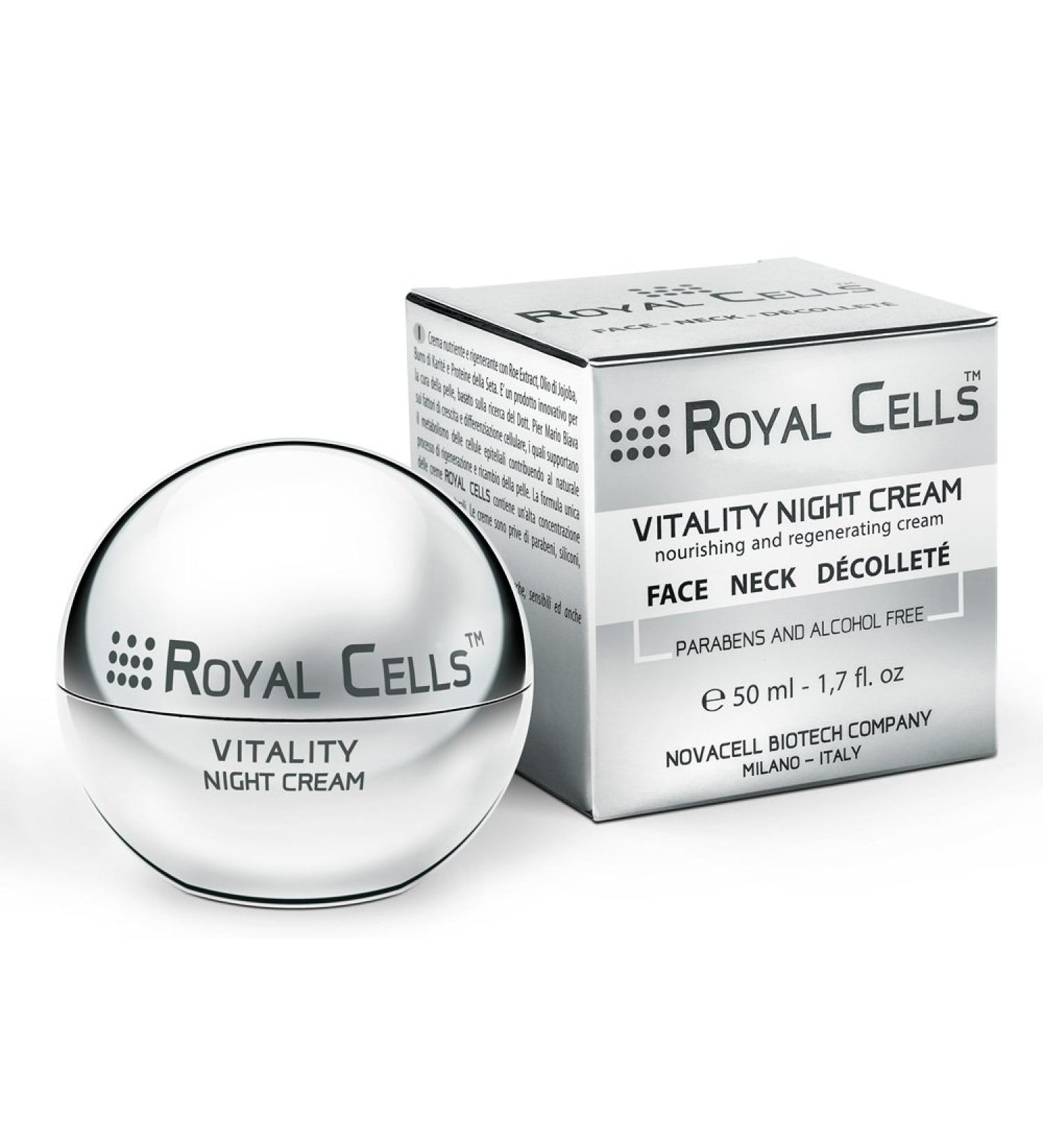 Royal Cells Vitality Night Cream | Night Cream | Face Neck and Pumps | With Hyaluronic Acid and Caviar Powder | Regenerates protects tones and moisturizes the skin | Made in Italy - Buy Online on GoSupps.com