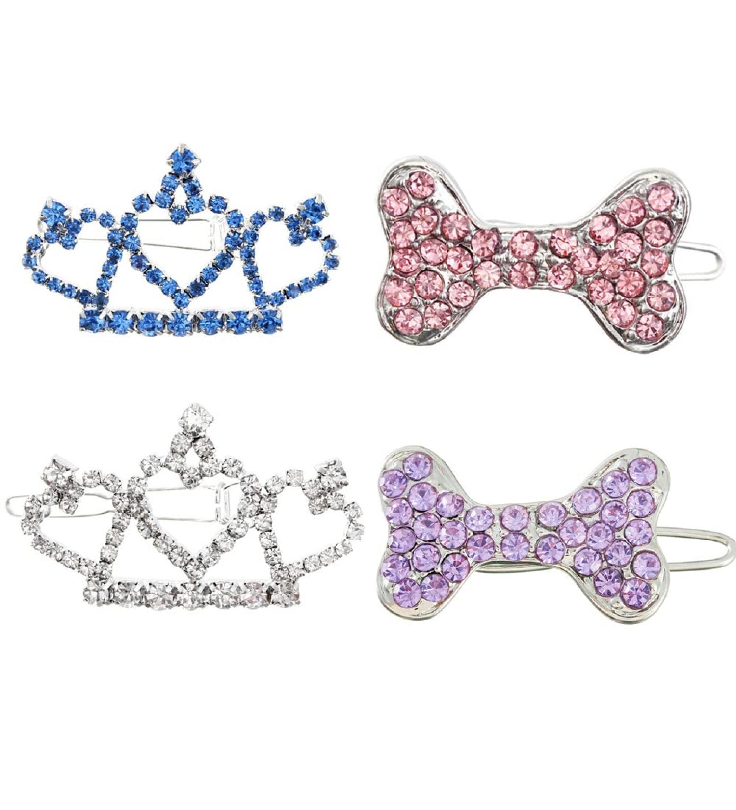 Rayminsino 4 Pack Dog Hair Clips with Crystal-Strass Crown | Cute Accessories for Small & Medium Long-Haired Pets - Buy Online on GoSupps.com