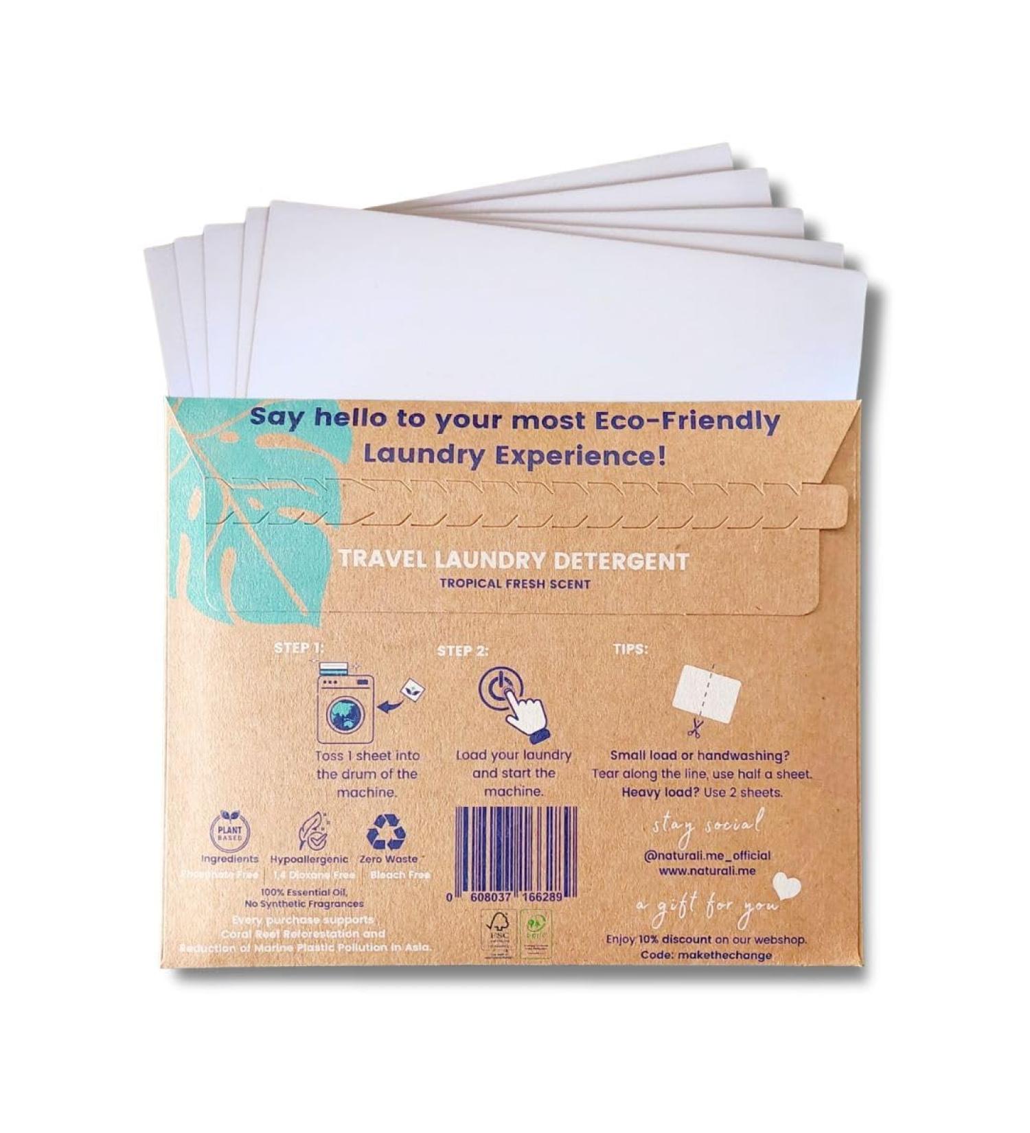 Naturali Eco Travel Laundry Detergent Sheets - 5-Pack | Compact & Convenient for International Travel & Cruise Ships - Buy Online on GoSupps.com