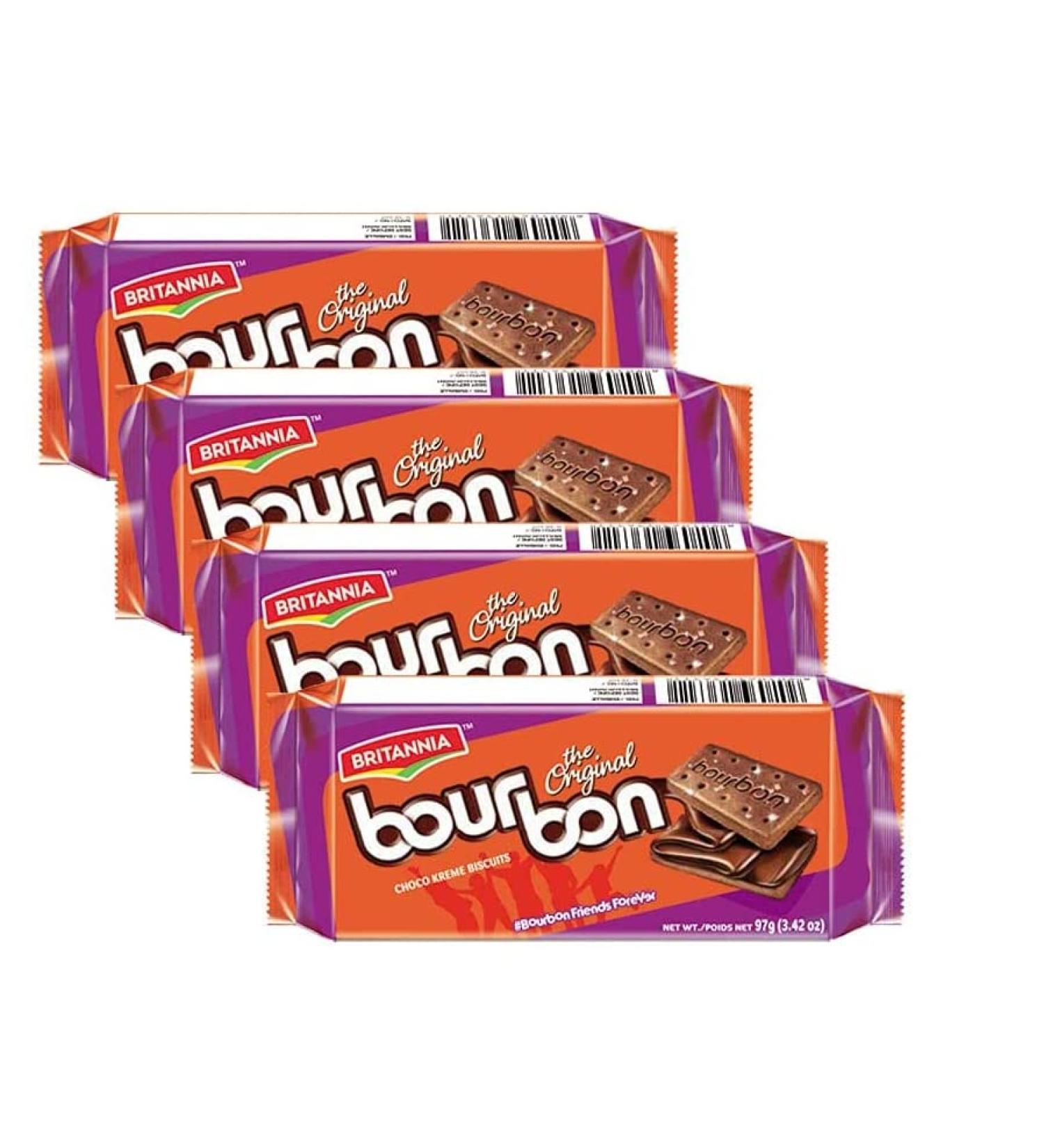 Britannia Bourbon Original Choco Creme Biscuits 3.42oz (97g) - Pack of 4 - Buy Online on GoSupps.com