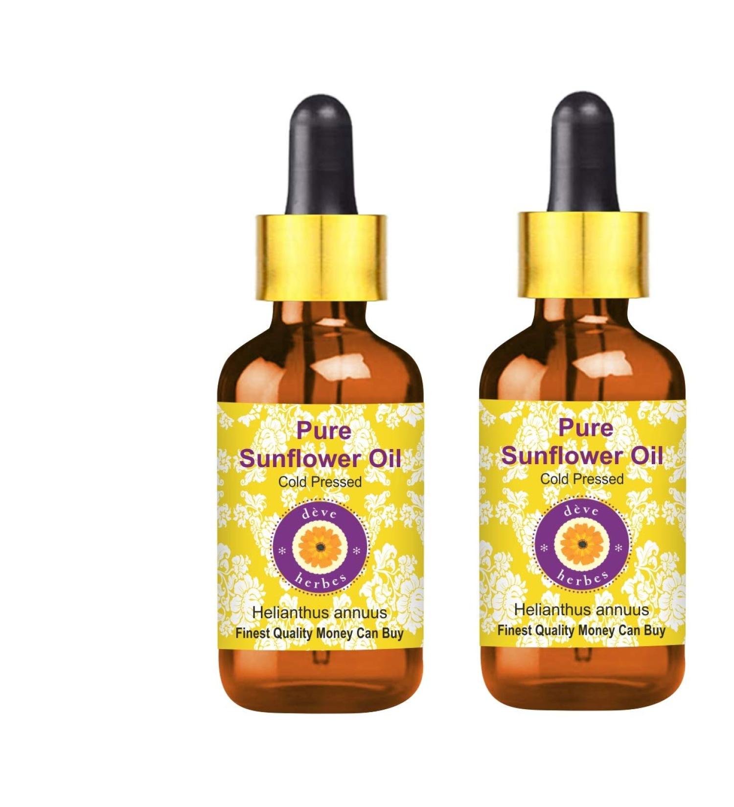 DEve Herbes Pure Sunflower Oil - Cold-Pressed Therapeutic Quality (100ml x 2) - Natural Glass Dripper - International Shipping Available - Buy Online on GoSupps.com