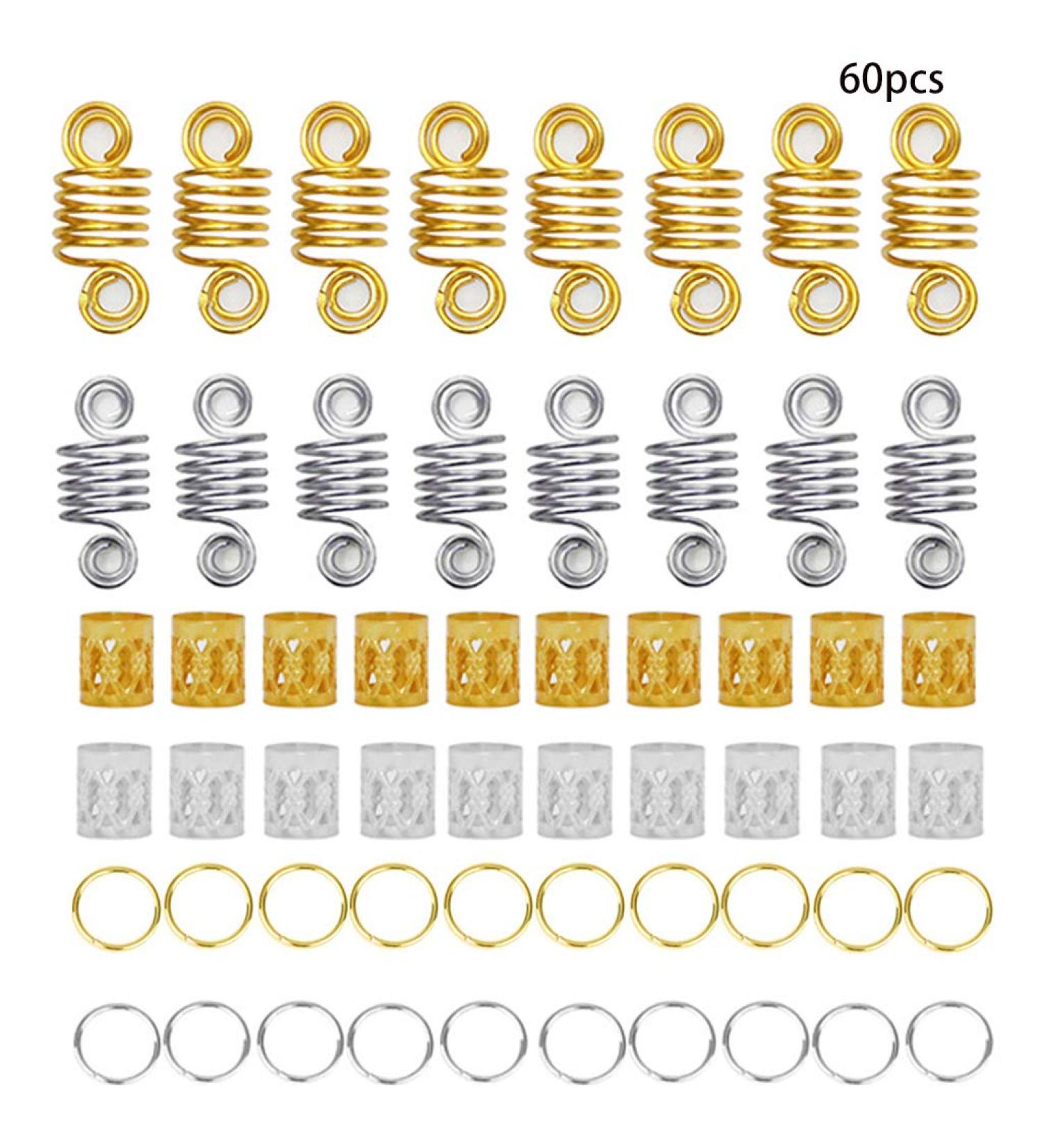 amangul 60 Pieces Alloy Hair Coil Dreadlocks Braid Rings Metal Cuffs Gold Silver Twisted - Buy Online on GoSupps.com