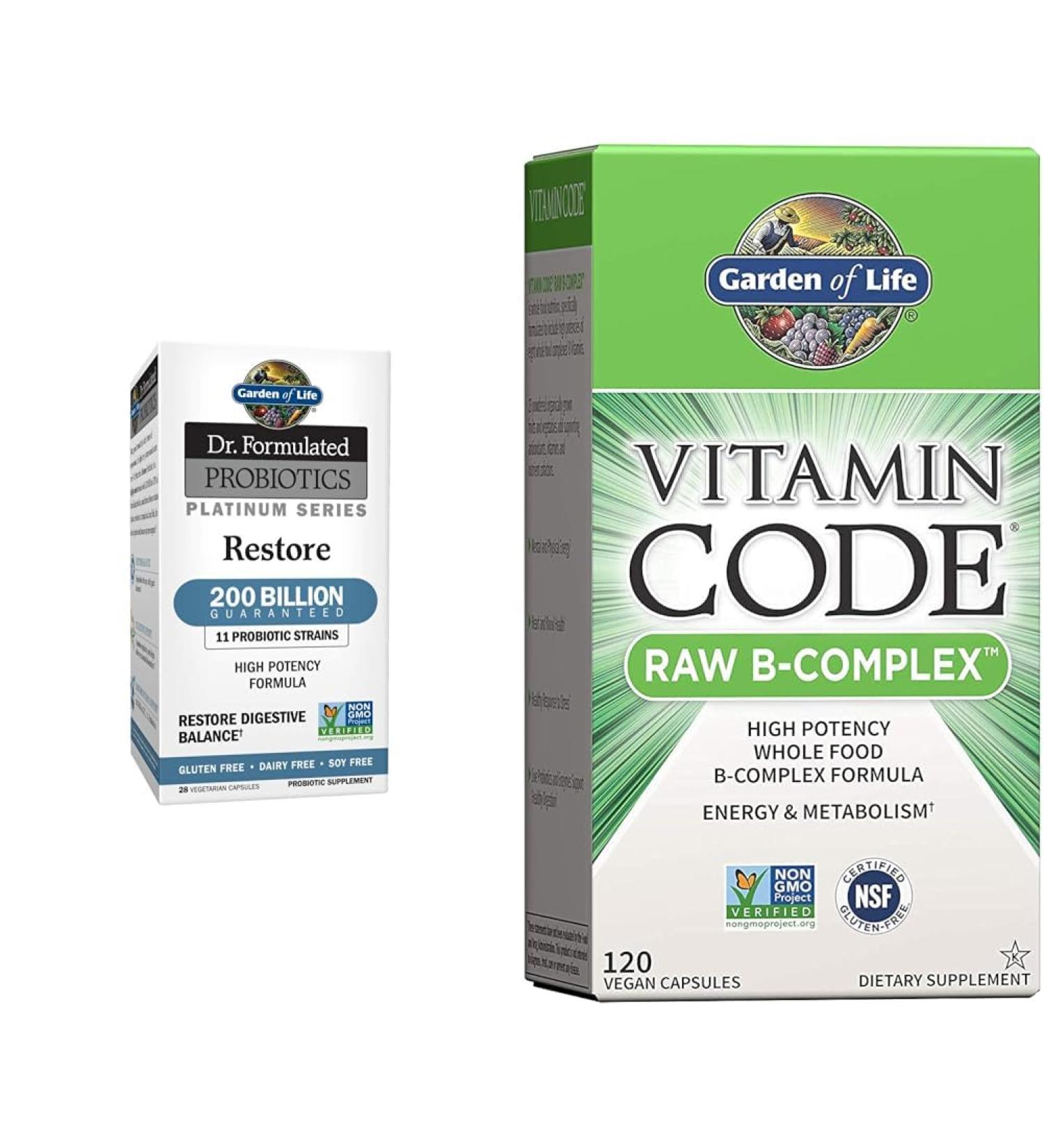 Garden of Life Dr. Formulated Probiotics Platinum Series Restore 200 Billion CFU & Vitamin B Complex - Vitamin Code Raw B Complex - 120 Vegan Capsules - Buy Online on GoSupps.com