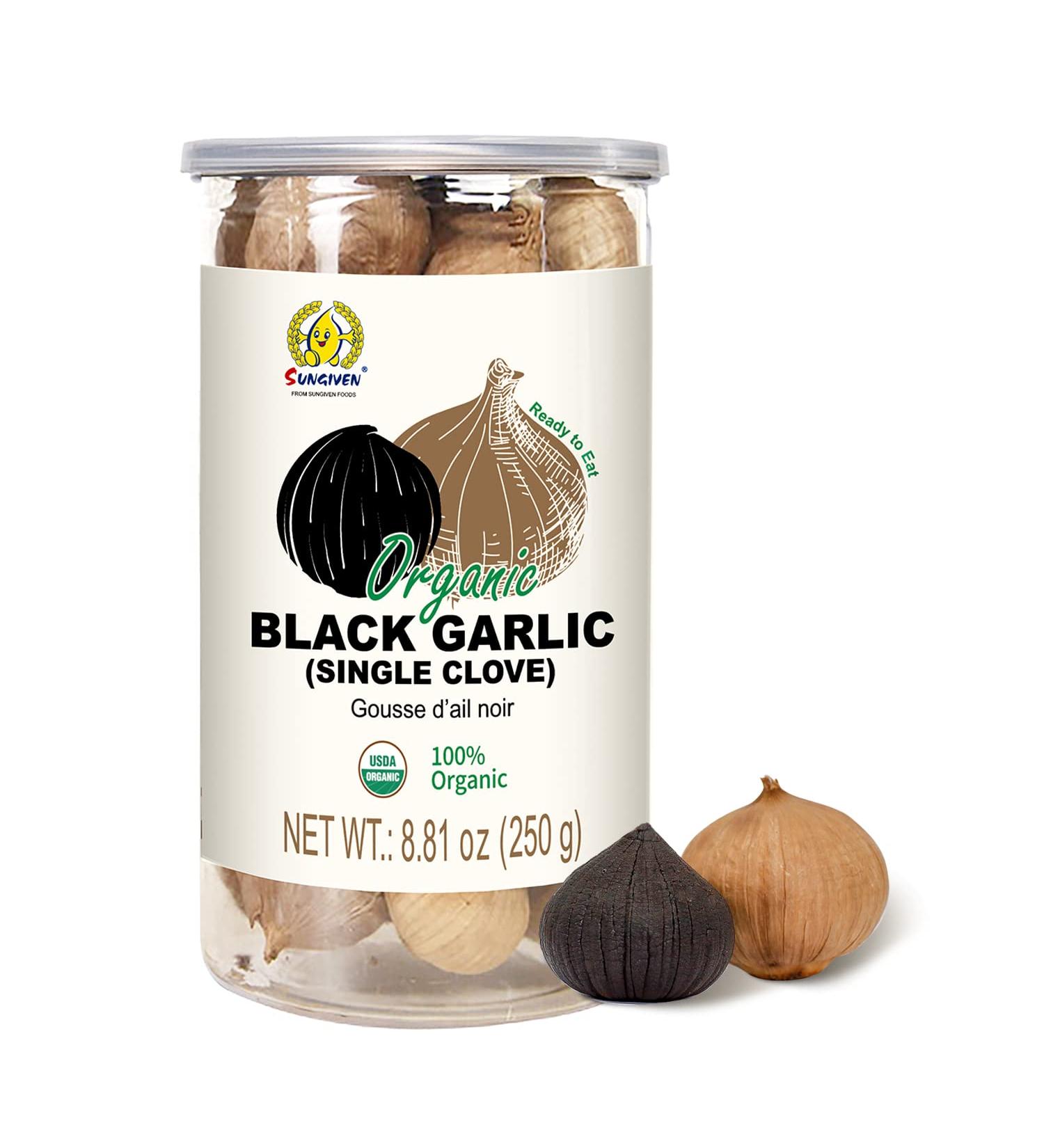 SUNGIVEN Organic Black Garlic Single Clove - 100% USDA Organic, High Antioxidants, Ready to Eat - 8.81 oz (250 g) - Buy Online on GoSupps.com