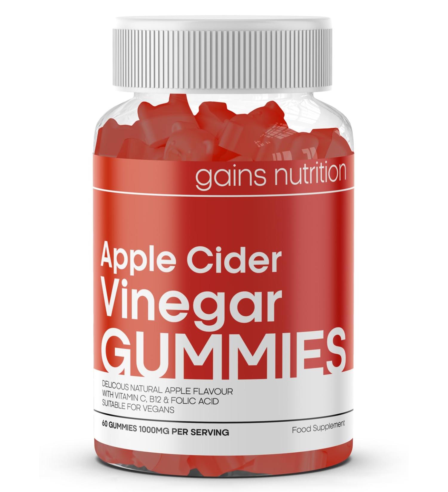 High Strength Apple Cider Vinegar Gummies 1000mg with Vitamin B12 & Folic Acid - 60 Vegan ACV Gummies - Buy Online on GoSupps.com