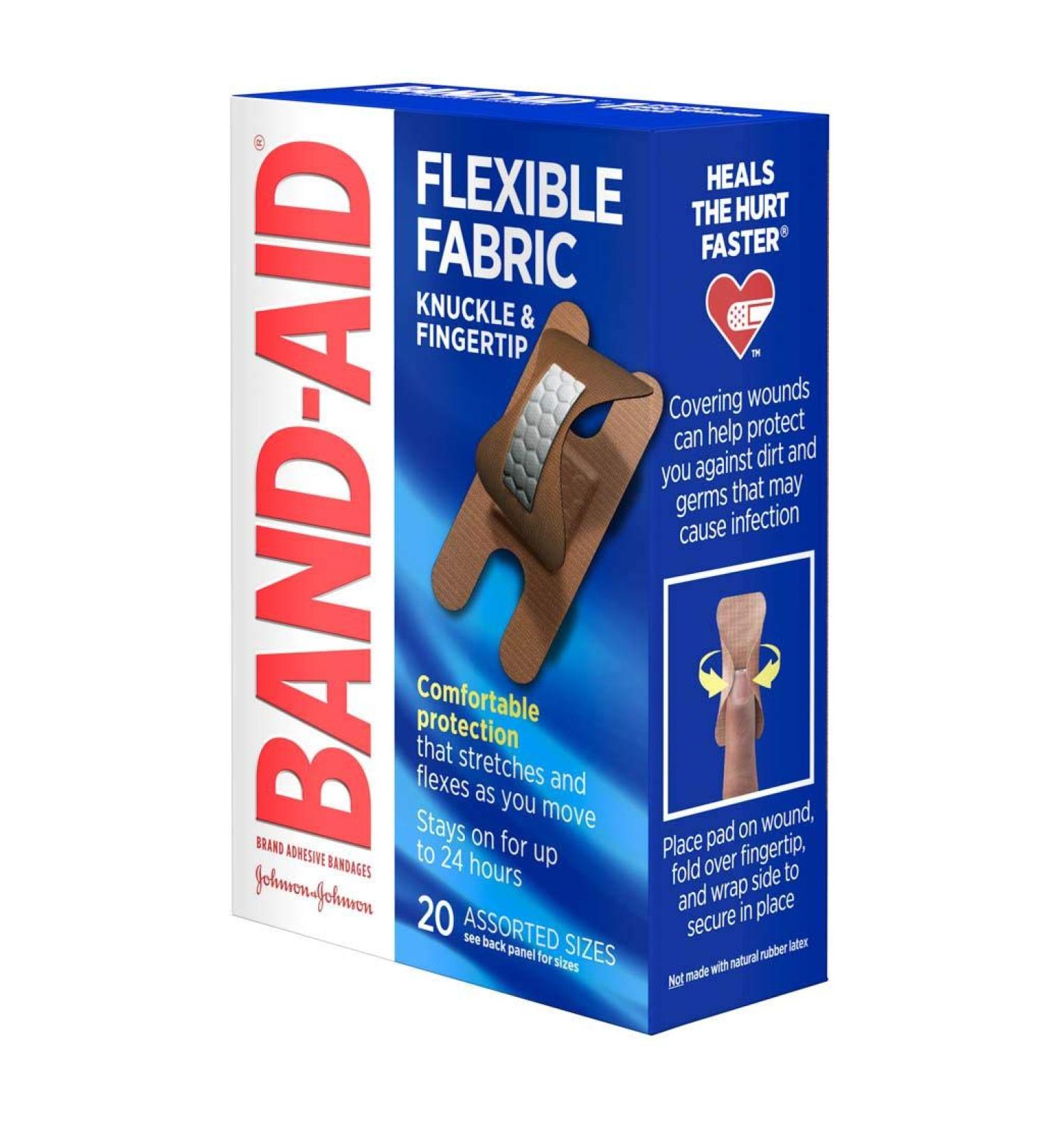 Bandaid Flexible Fabric Knuckle & Fingertip Bandages Assorted Box of 20