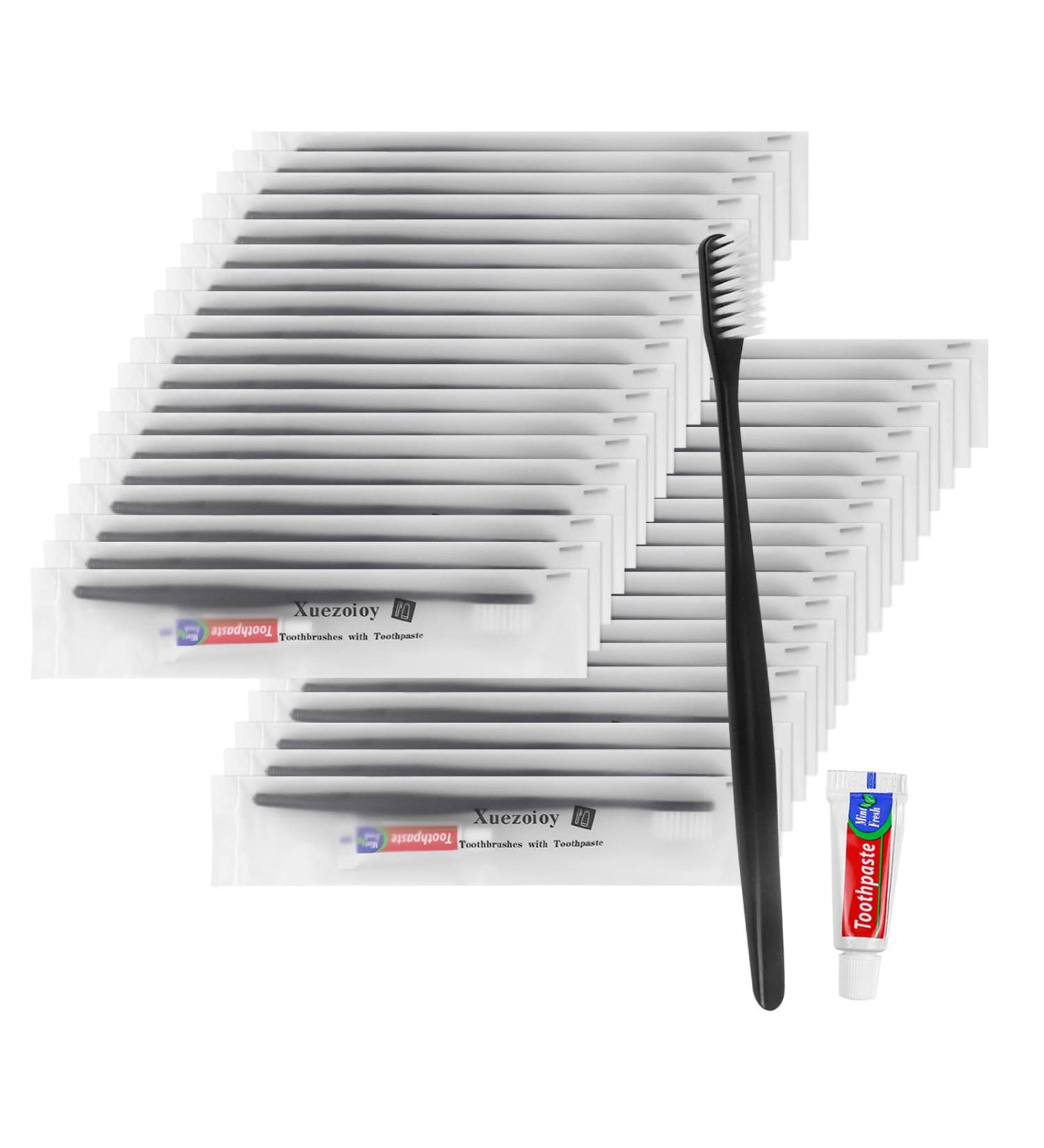 Xuezoioy Disposable Toothbrushes with Toothpaste - Pack of 30 Black Individually Wrapped Travel Toothbrush Kit for Charity - Bulk Homeless, Nursing Home & Hotel Supplies - Buy Online on GoSupps.com