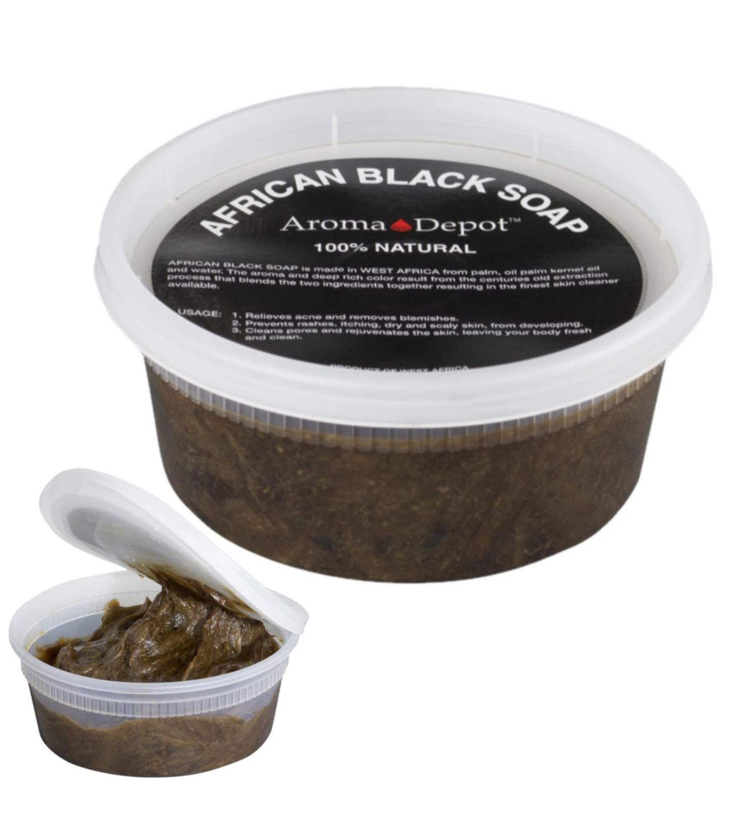 Aroma Depot 8 oz Raw African Black Soap Paste - 100% Natural Soap for Acne, Eczema, Psoriasis - Handmade from Ghana for Scar Removal - Face and Body Wash - Buy Online on GoSupps.com