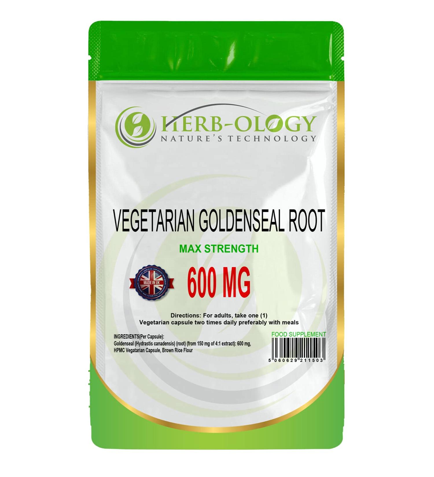 HB Goldenseal | 120 Goldenseal Root Capsules - 600mg 4:1 Extract High Strength Golden Seal Root per Serving | Non-GMO Gluten & Allergen Free | Manufactured in The UK 120 Count (Pack of 1) - Buy Online on GoSupps.com