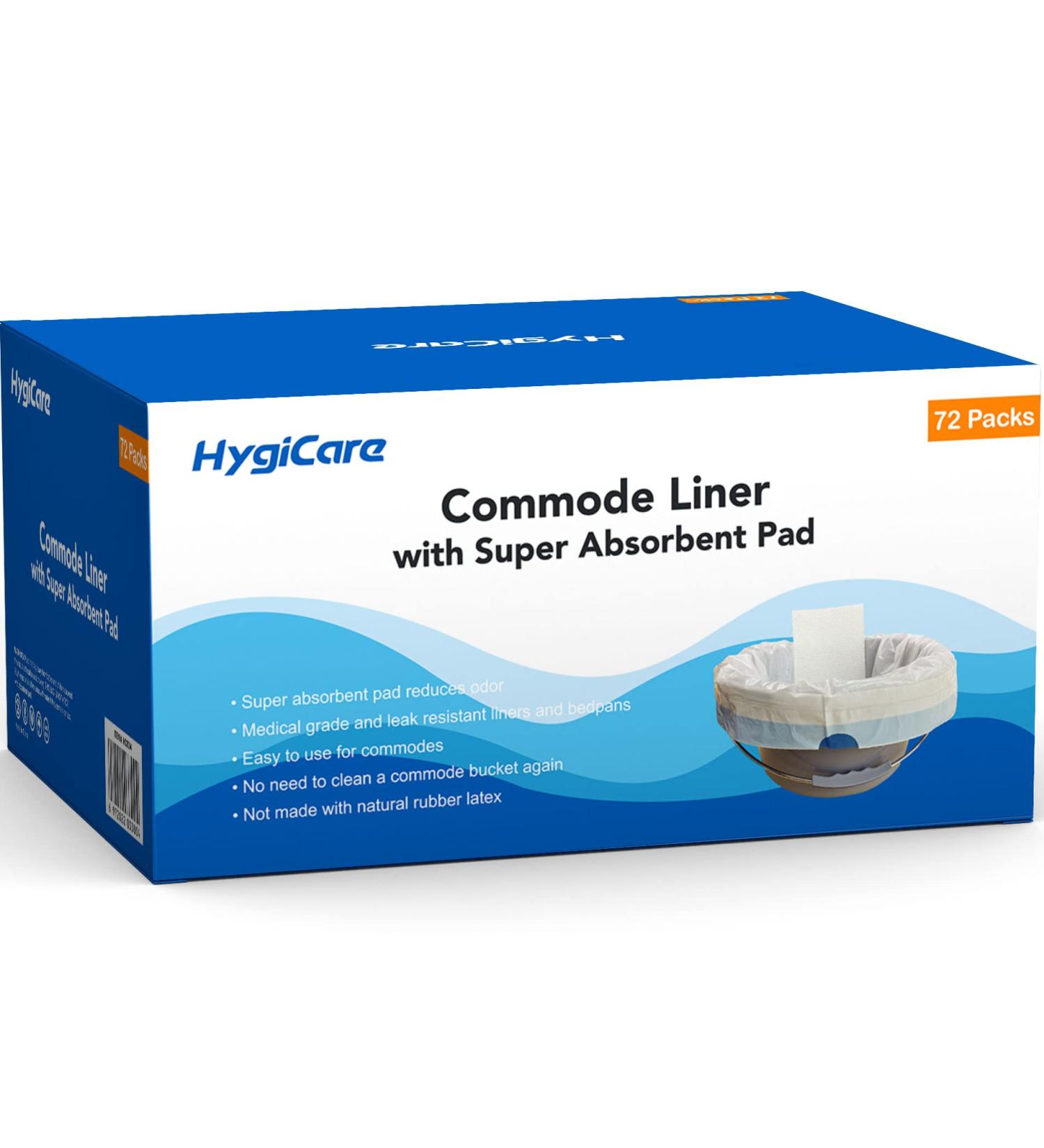 HygiCare Commode Liners - 72 Count | Medical Grade, Leakproof & Super Absorbent | Ideal for Bedside Commodes & Bedpans | Easy Tie, Odor Reduction - Buy Online on GoSupps.com