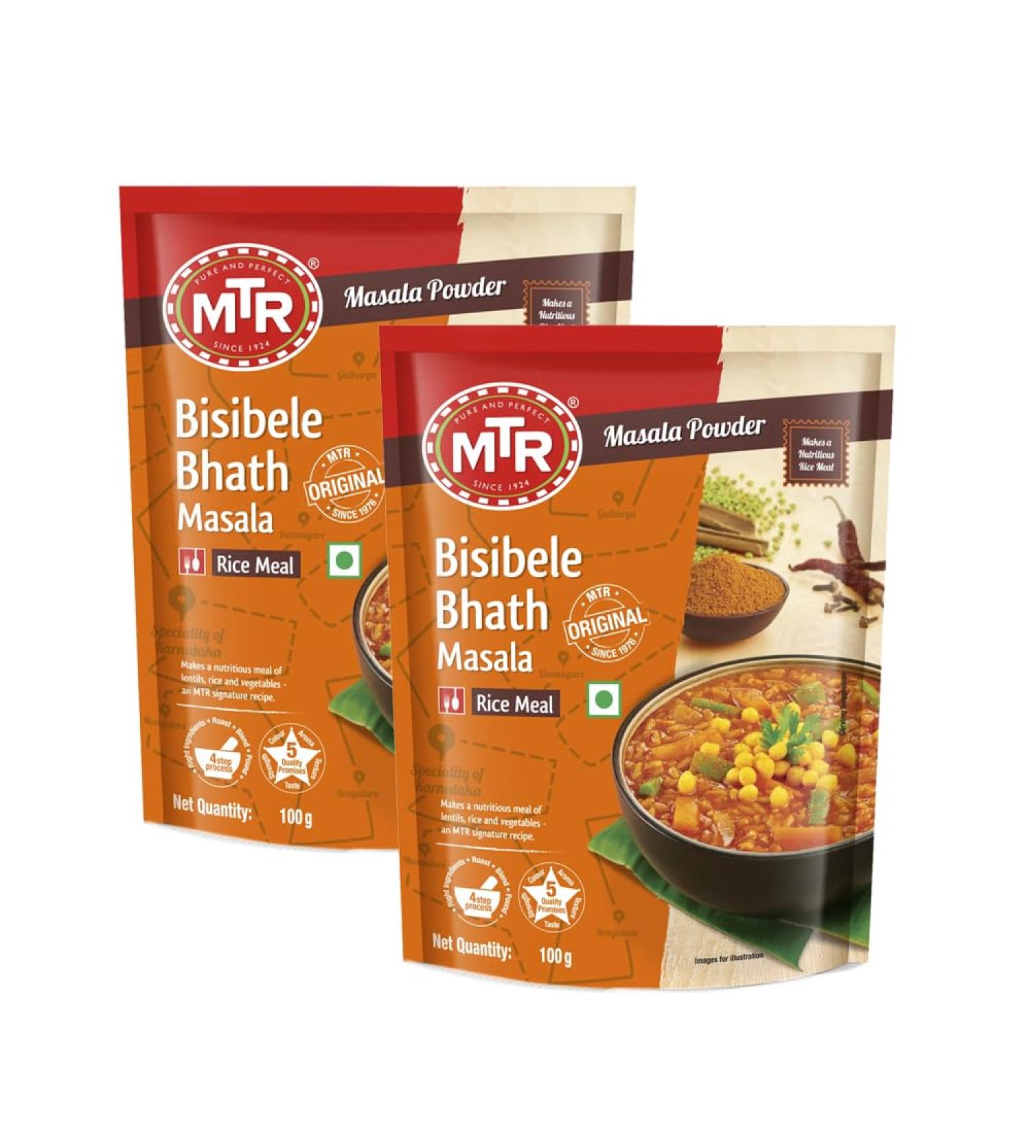 MTR Bisibele Bhath Masala Tasty And Healthy Traditional Cooking Powder Meal Of Lentils Rice And Vegetables Healthy Indian Origin 100G Pack Of 2 - Buy Online on GoSupps.com