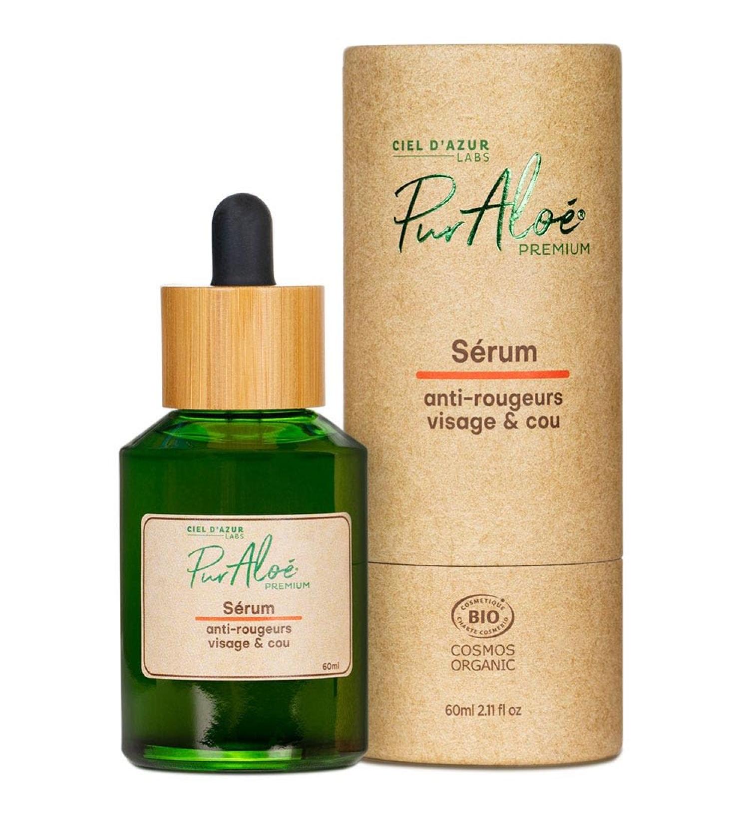 Ciel d'Azur Labs - Pur'Alo Premium Organic Anti-Redness Serum - Native Aloe Arborescens & Aloe Vera - Face and Neck - Certified Organic Cosmos Organic - 98% Natural Origin - 60 ml