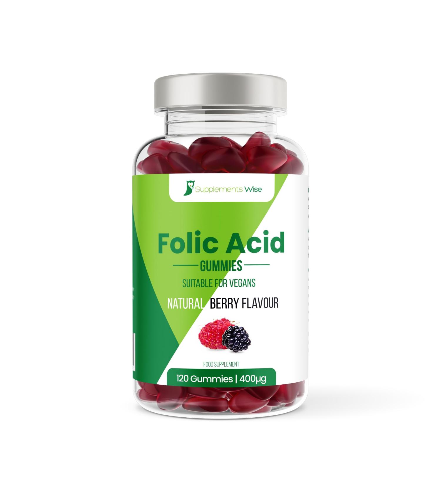 Folic Acid Gummies for Pregnancy - 120 x 400mcg - Vegan Prenatal Vitamins - Natural Berry Flavor - High Strength Folate Supplement for Women - Buy Online on GoSupps.com
