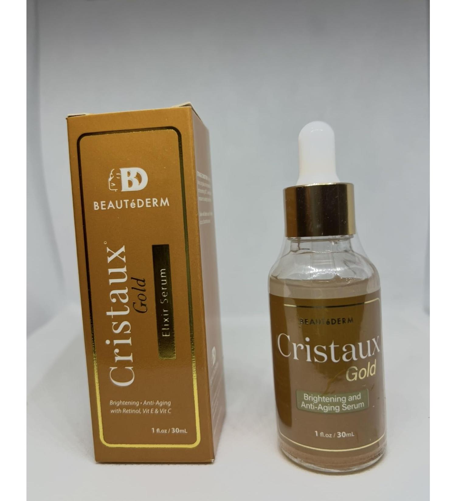 BEAUT DERM Cristaux Gold Brightening Anti-Aging Serum 1 fl oz with Retinol and Vitamins E & C