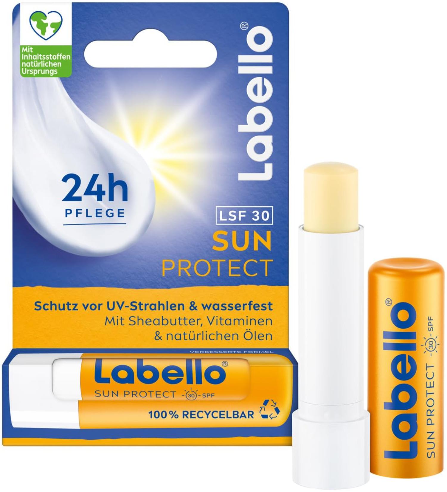 Labello Sun Protect LSF 30 - Waterproof Lip Care with Shea Butter & Natural Oils | SPF 30 | Mineral Oil-Free | 4.8g - Buy Online on GoSupps.com