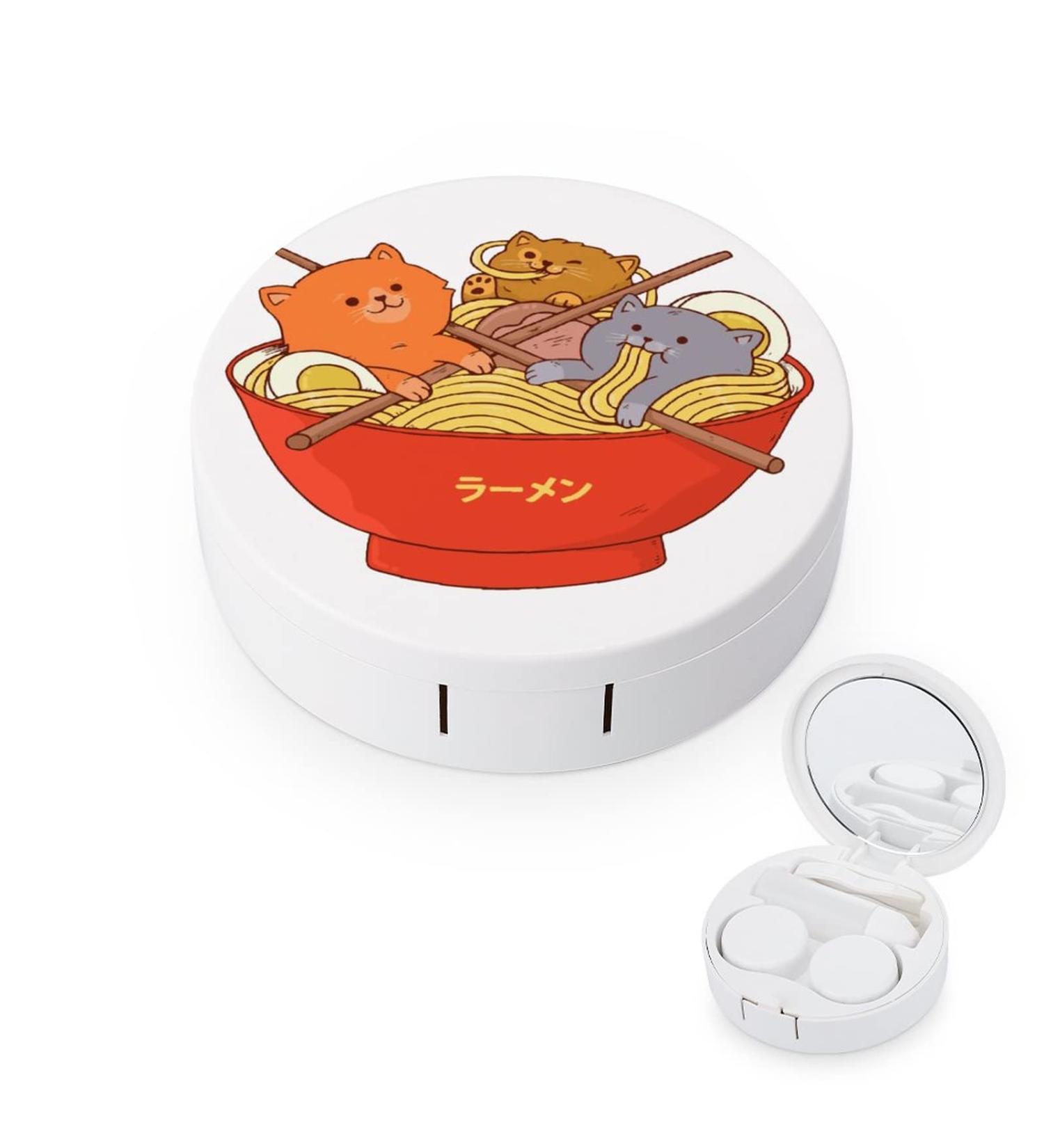 Kawaii Cat Japanese Ramen Noodles Contact Lens Case with Mirror - Stylish Storage Box | Nudquio - Buy Online on GoSupps.com