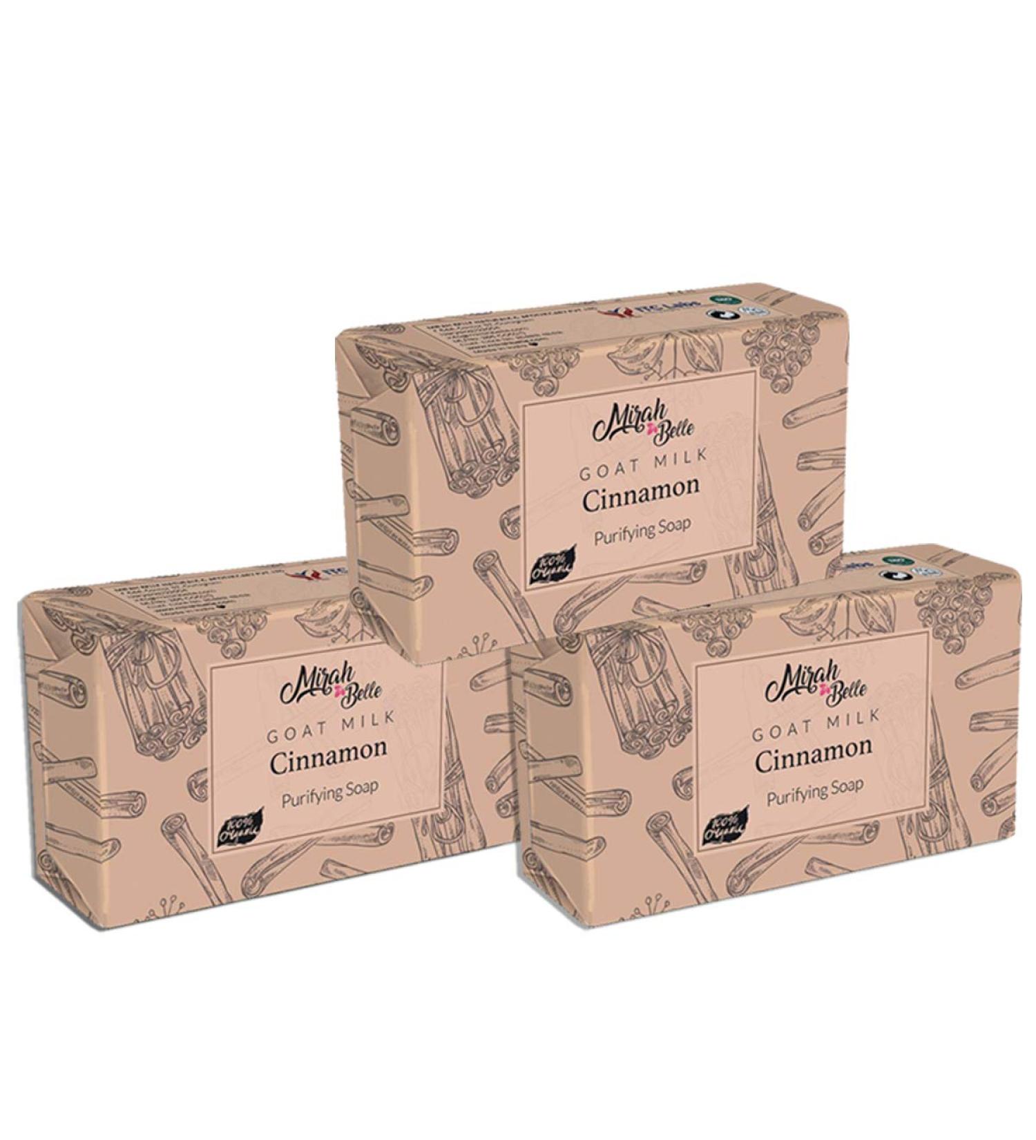 Mirah Belle Organic Goat Milk Cinnamon Soap Bar - 3x125g for Oily Infection-Prone Skin | SLS Paraben GMO-Free - 375g - Buy Online on GoSupps.com