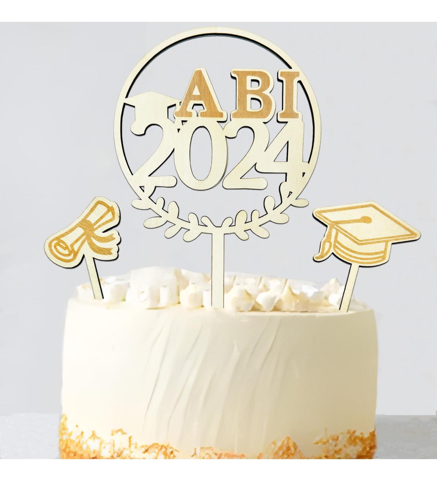 Abi 2024 Wooden Cake Topper Set | 3-Piece Abitur Graduation Decoration | Perfect for Graduation Parties & Celebrations - Buy Online on GoSupps.com