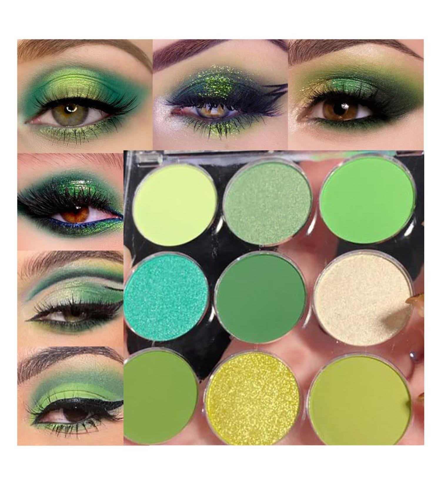 9 Colors Shimmer Matte Green Eyeshadow Palette - Highly Pigmented Light and Dark Green Shades for Stunning Eye Makeup - Blendable Shiny Matte Green Makeup Powder Palette - Buy Online on GoSupps.com