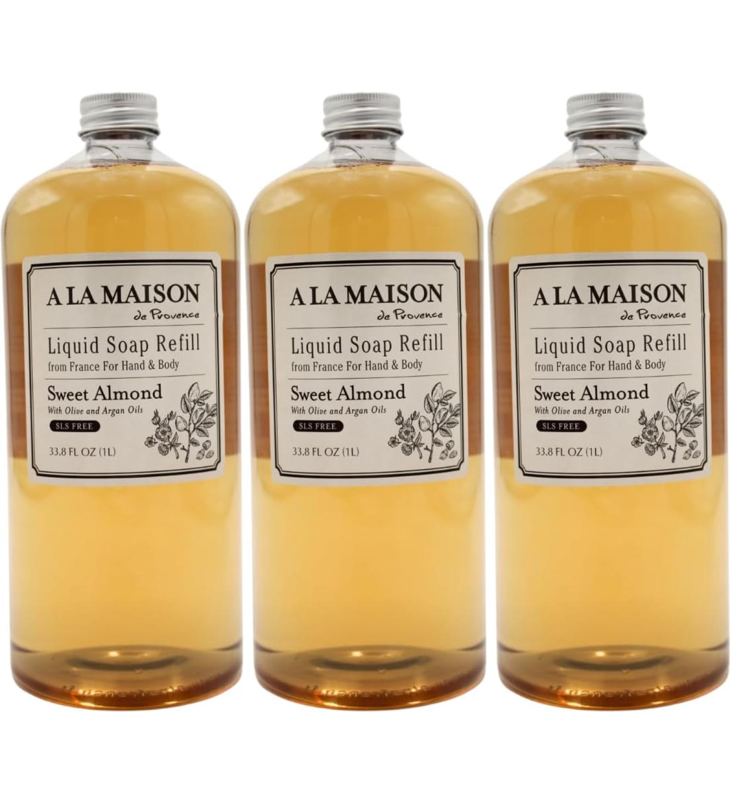 A LA MAISON Sweet Almond Natural Hand Wash Made with Essential Oils - Biodegradable Plant-Based Vegan Cruelty-Free (33.8 Fl Oz Refill 3 Pack)