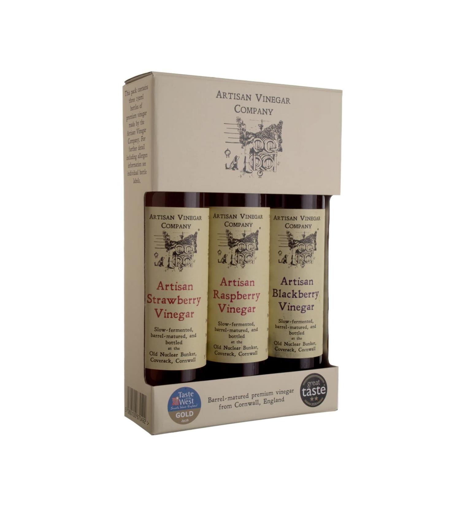 Artisan Berry Vinegar Gift Box - Blackberry Strawberry & Raspberry - 250 ml Pack of 3 | Gourmet Culinary Delights - Buy Online on GoSupps.com