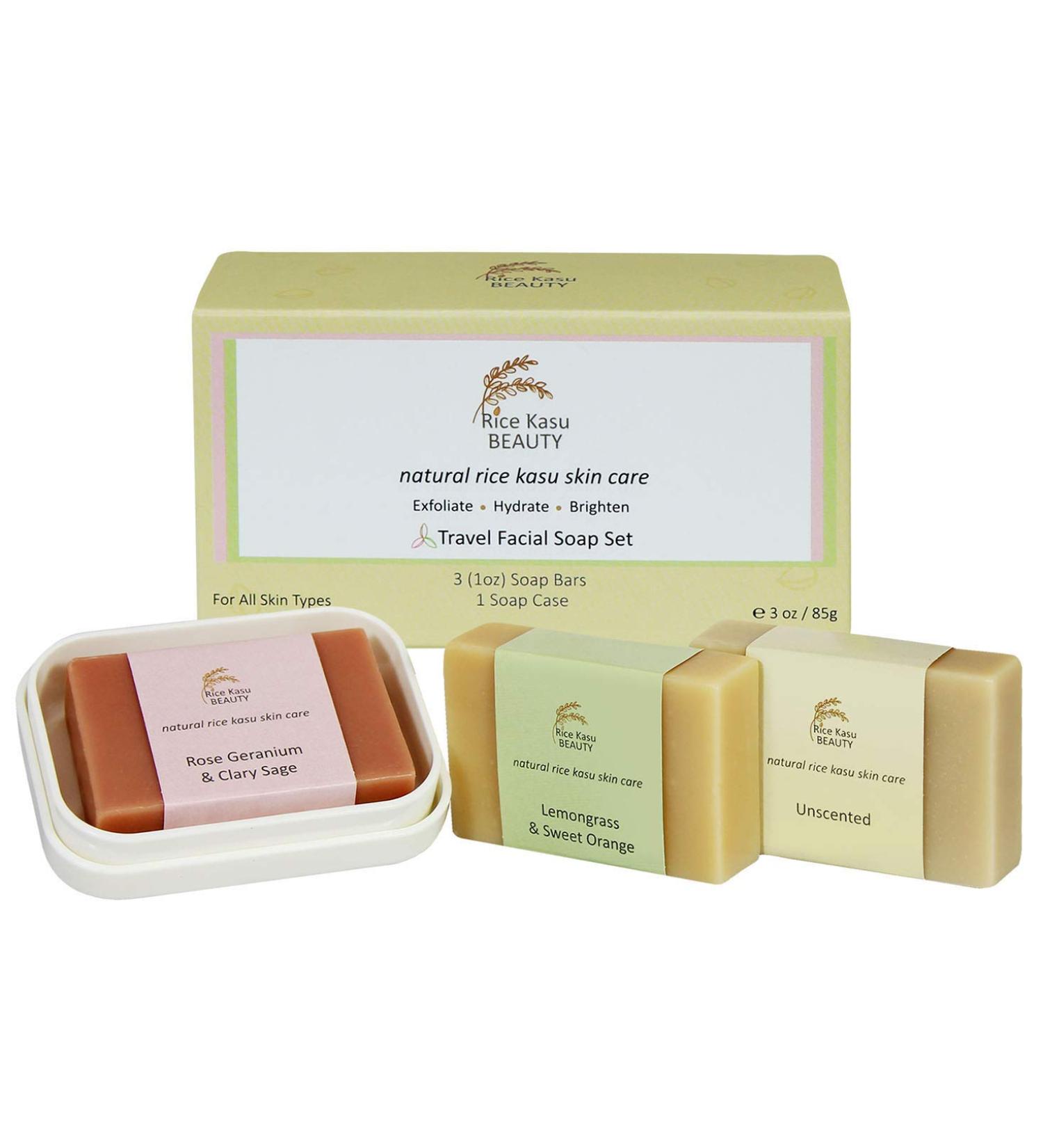 Travel Facial Soap Set - Unscented & Fragrant Bars 3 Oz - Includes Case - Rose Geranium Lemongrass & Sweet Orange - Perfect for International Shipping - Buy Online on GoSupps.com