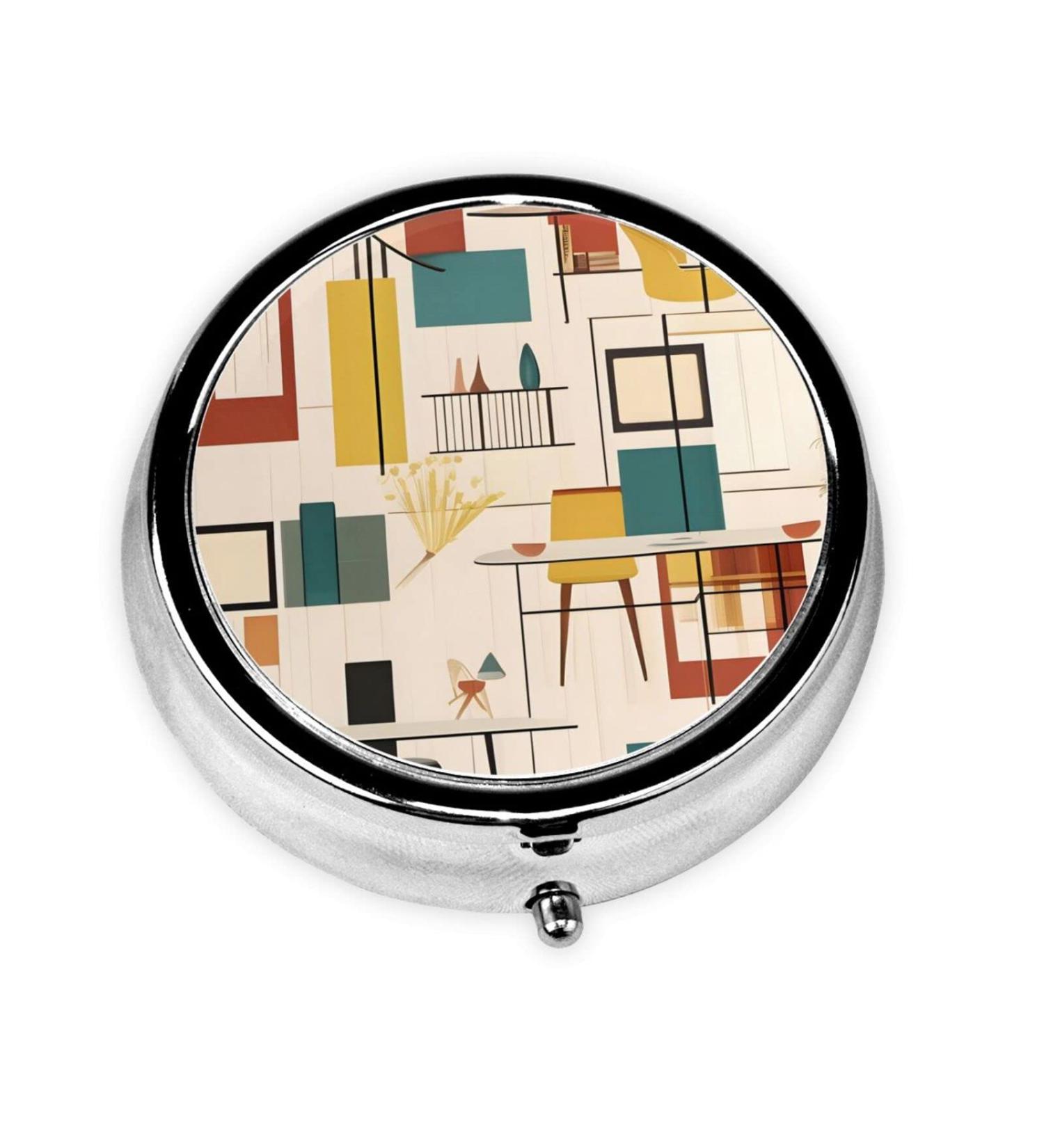 Mid Century Modern Round Pill Box | 3 Compartment Portable Organizer | Travel Pill Storage Solution - Buy Online on GoSupps.com