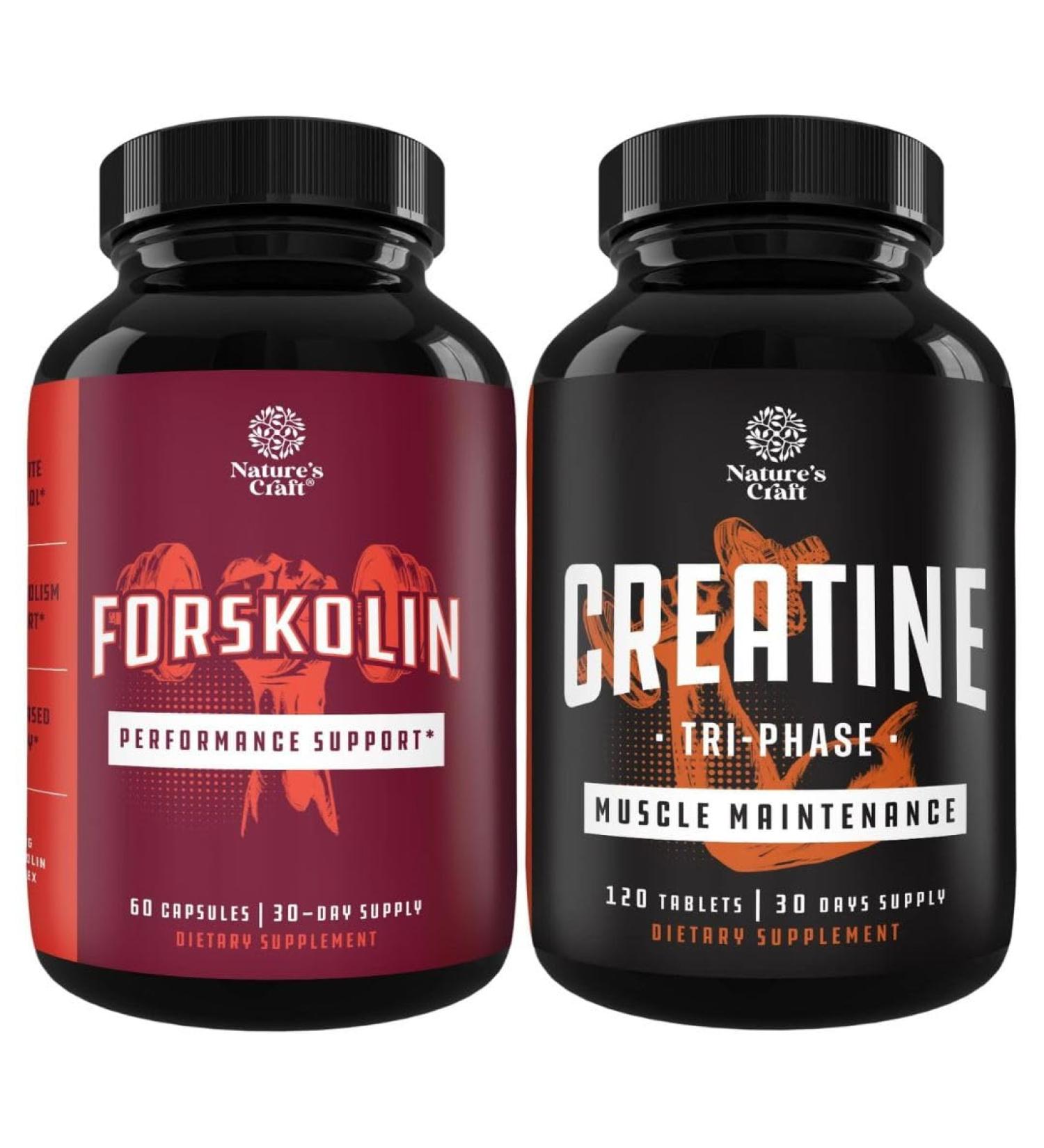 Bundle of Forskolin Weight Loss Supplement - Builds Muscle & Boosts Energy and Creatine Tablets Formula Blend of Creatine Monohydrate HCL & Pyruvate - Muscle Mass Gain & Recovery for Men and Women - Buy Online on GoSupps.com