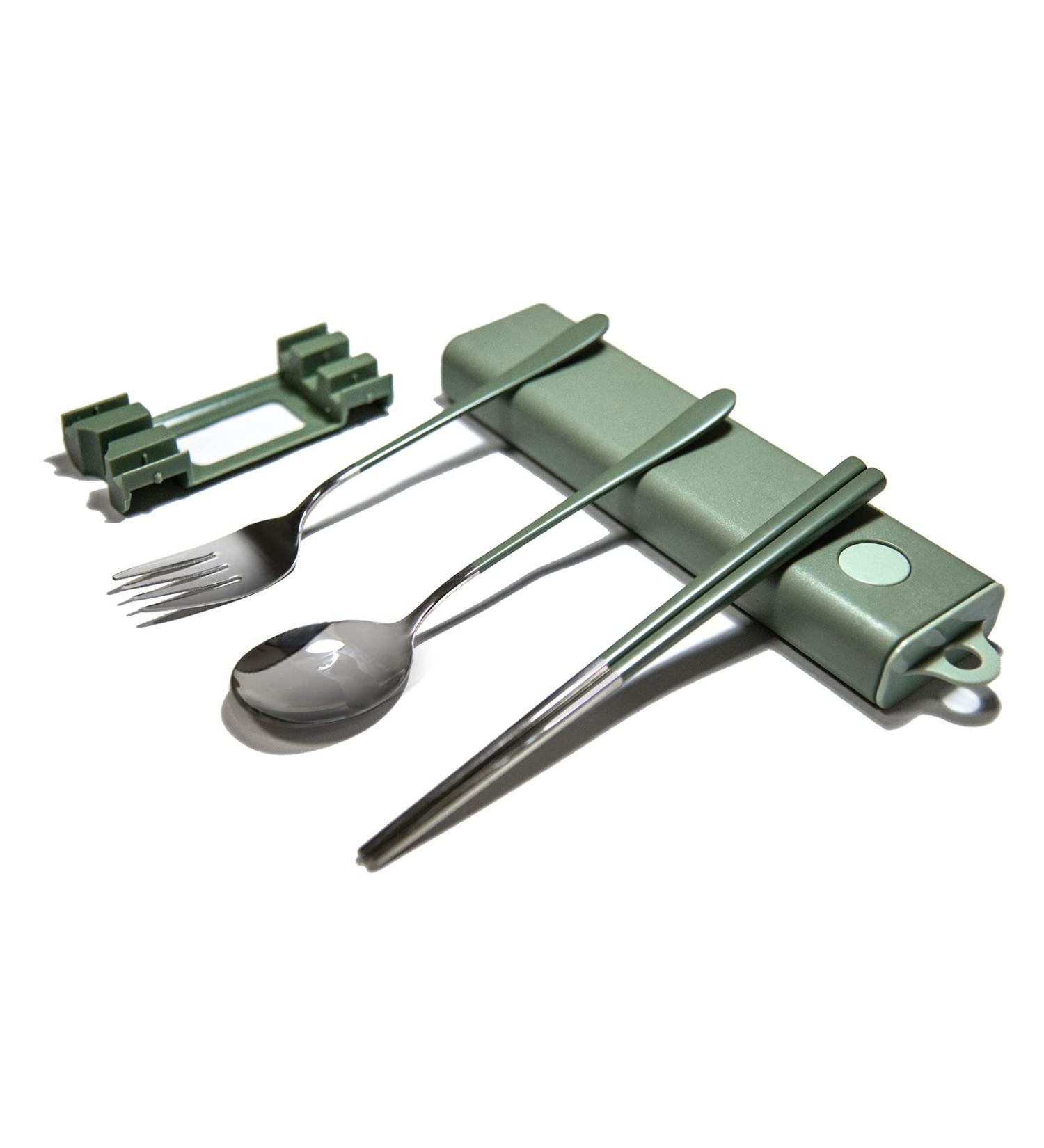 Premium Portable Stainless Steel Travel Cutlery Set with Reusable Chopsticks - Green - Buy Online on GoSupps.com