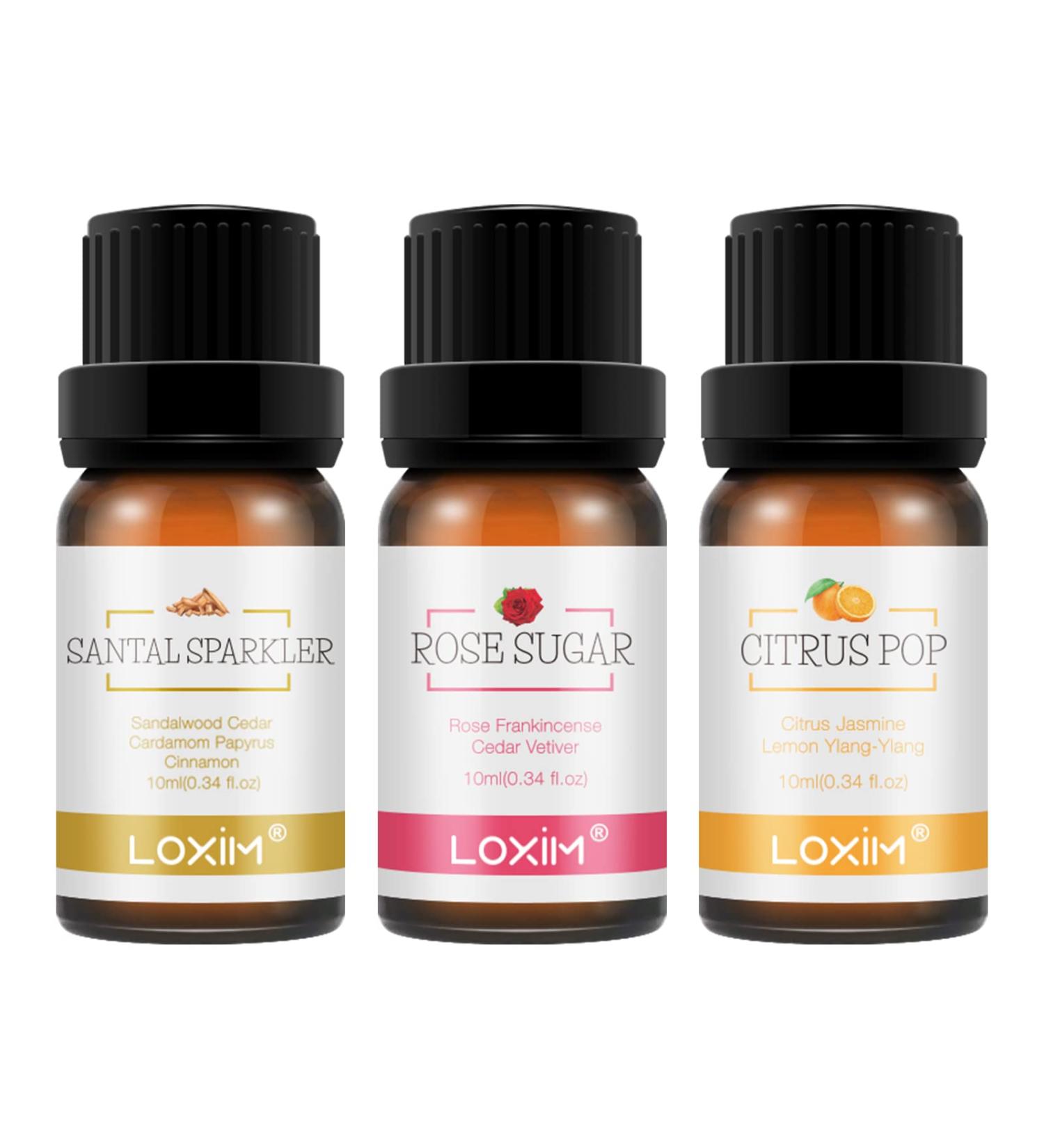 LOXIM Discovery Collection Essential Oil Set - 3 Fragrance Oils for Aromatherapy | 100% Pure Natural Scents - Santal Sparkle Rose Sugar Citrus Pop - Buy Online on GoSupps.com