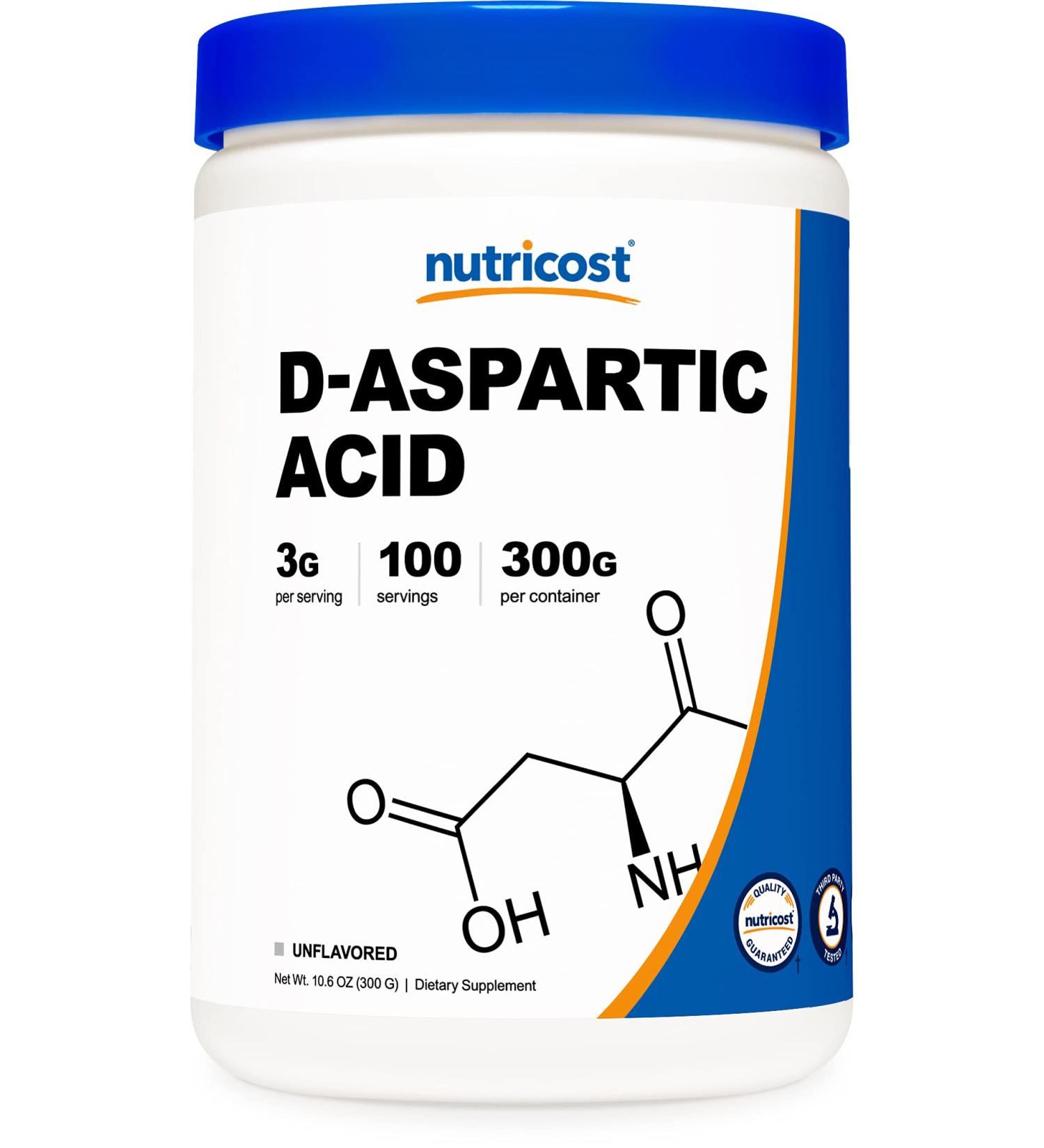 Nutricost D-Aspartic Acid (DAA) Powder 300G - Pure Supplement for Hormonal Balance - Buy Online on GoSupps.com