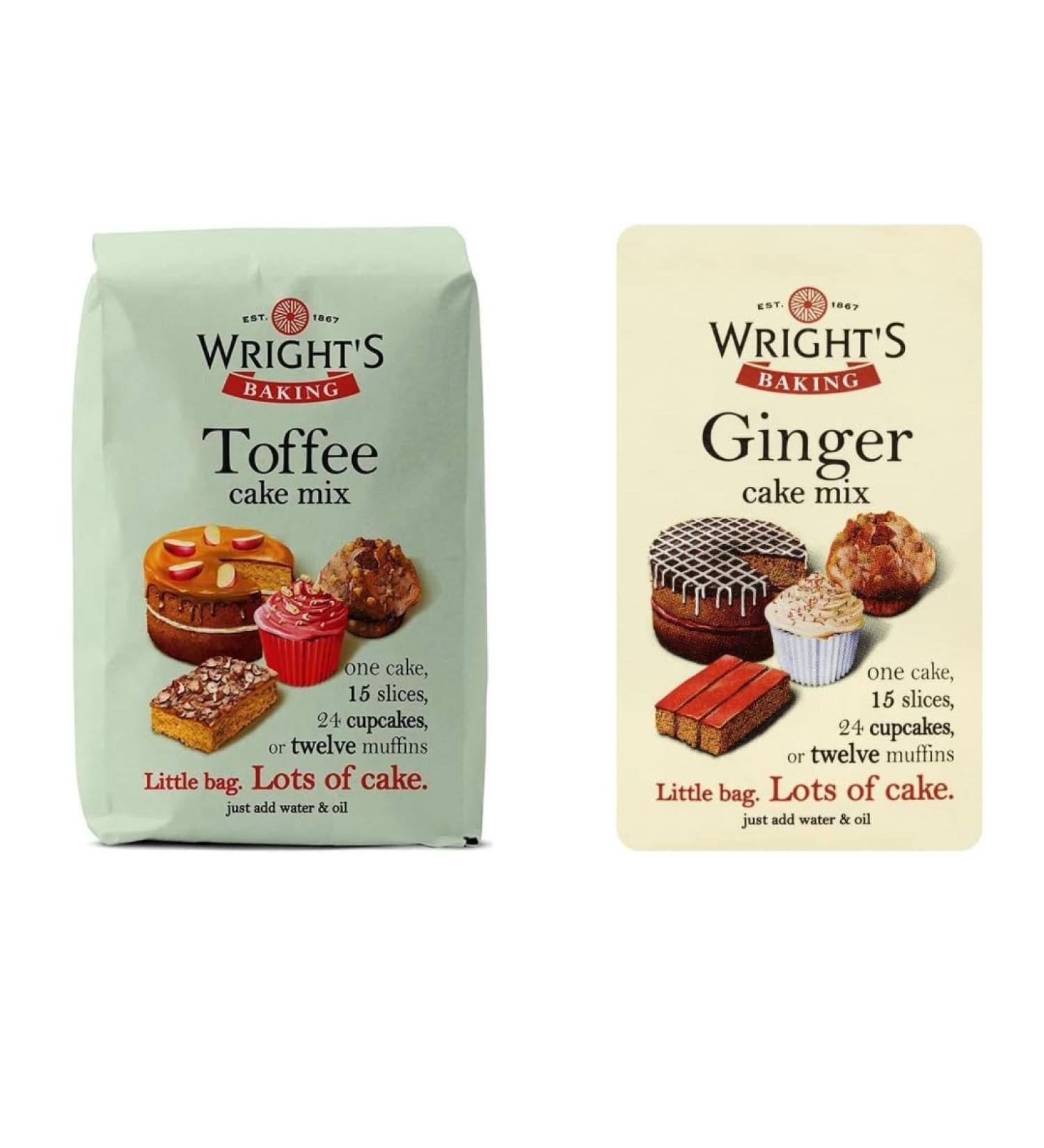 Wright's Baking Cake Mix Selection Pack Ginger And Toffee (One of Each 500g Pack) | can be used to bake light & moist cakes slices muffins or cupcakes - Buy Online on GoSupps.com