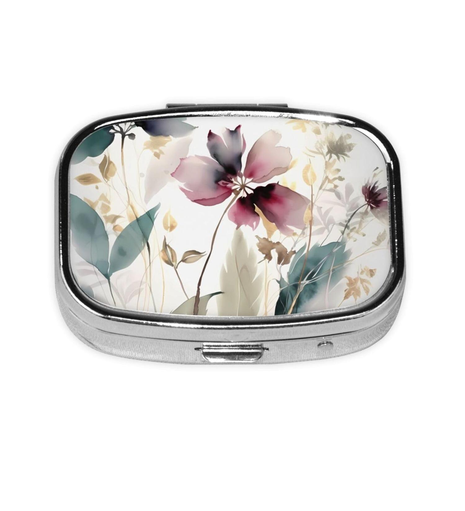 Modern Botanical Printed Square Pill Box - Portable Travel Medicine Organizer for International Shipping - Buy Online on GoSupps.com