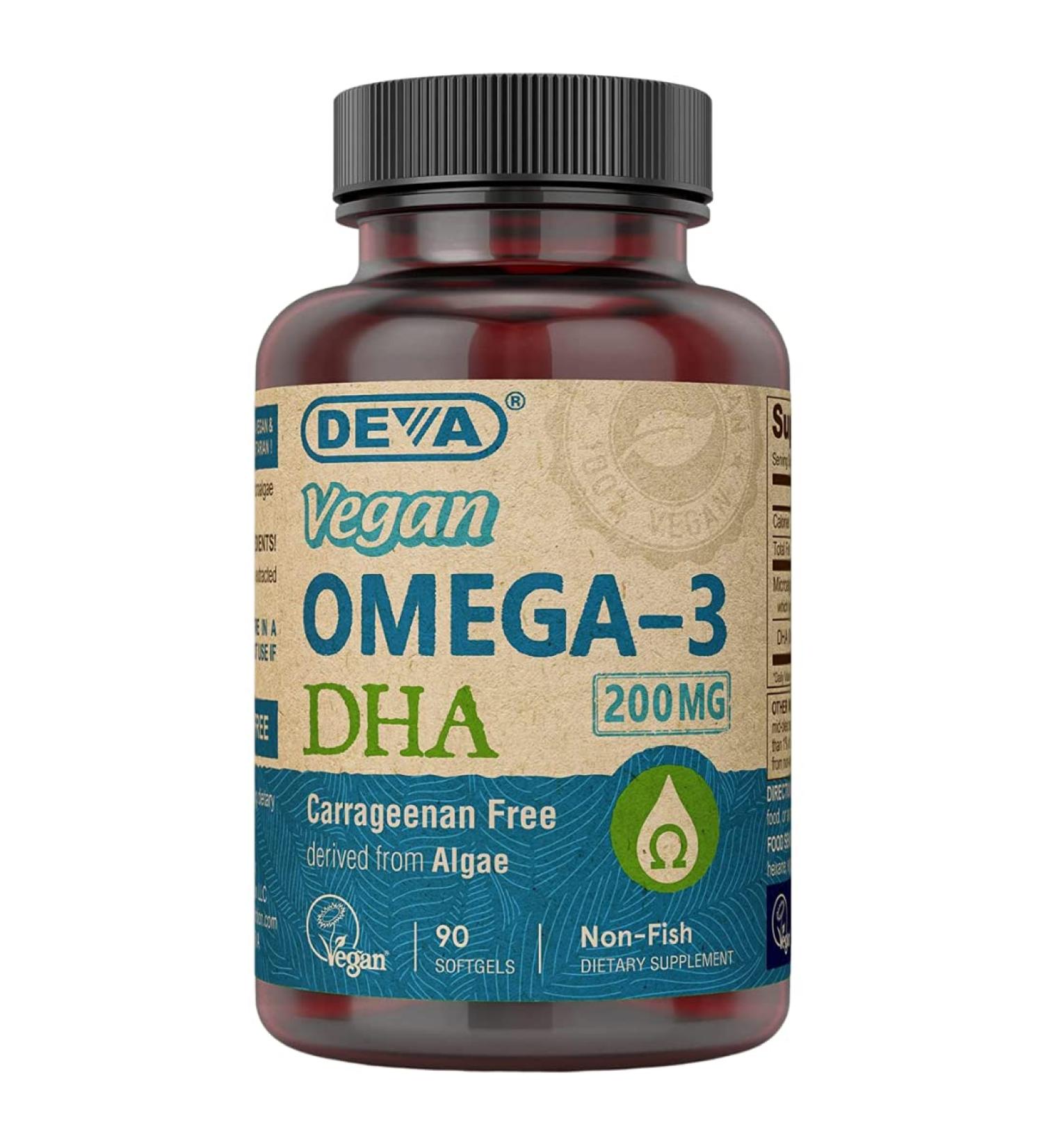 Deva Vegan Omega-3 DHA Supplement - Once-Per-Day Softgels 200 MG - Carrageenan Free - Gelatin Free - Non-Fish - Algae Oil Omega-3 Fatty Acids - 90 Softgels - Buy Online on GoSupps.com