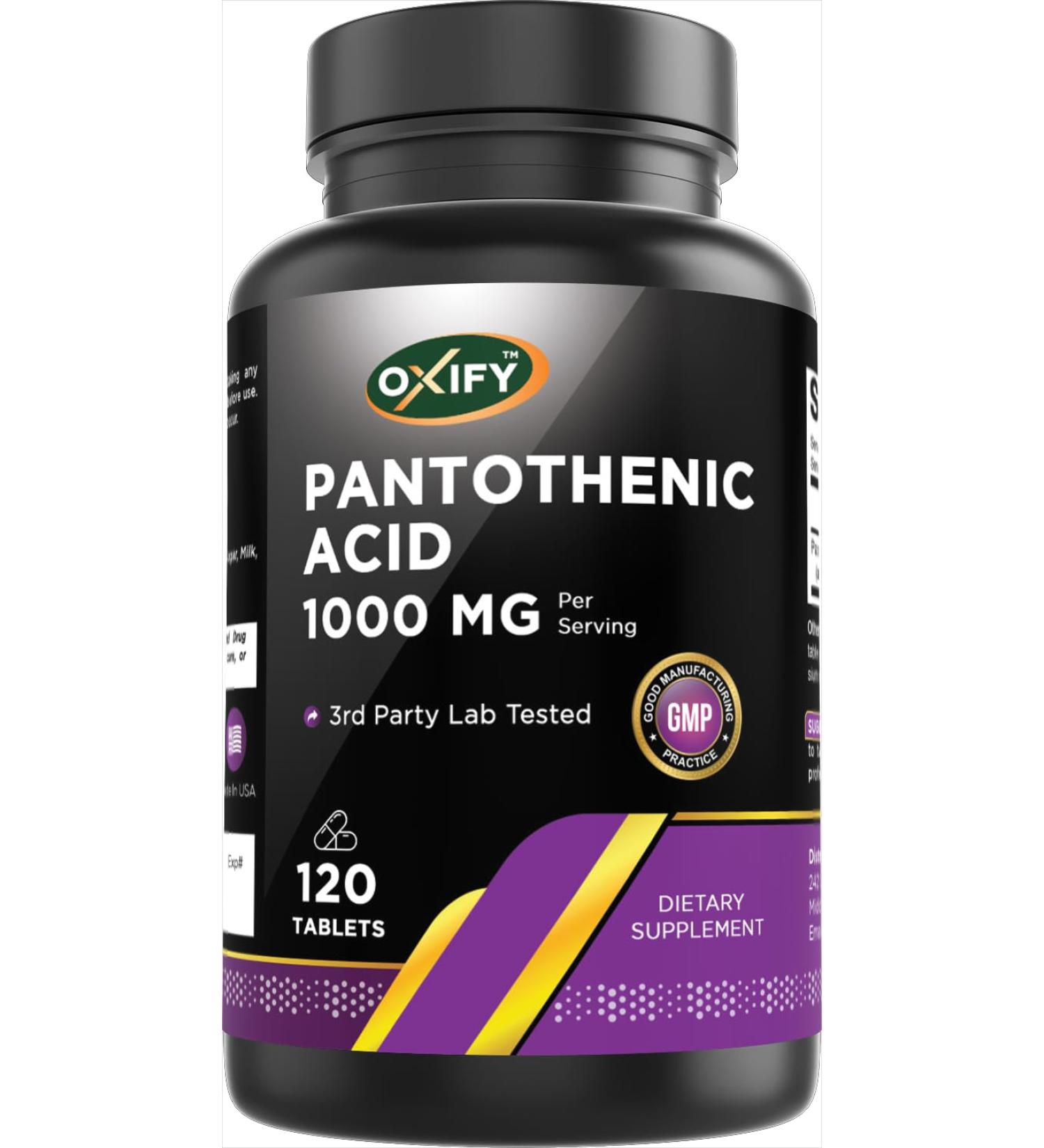 Oxify Panthothenic Acid 1000 mg |120 Tablets | Gluten-Free Non-GMO | Supplement Made in USA - Buy Online on GoSupps.com