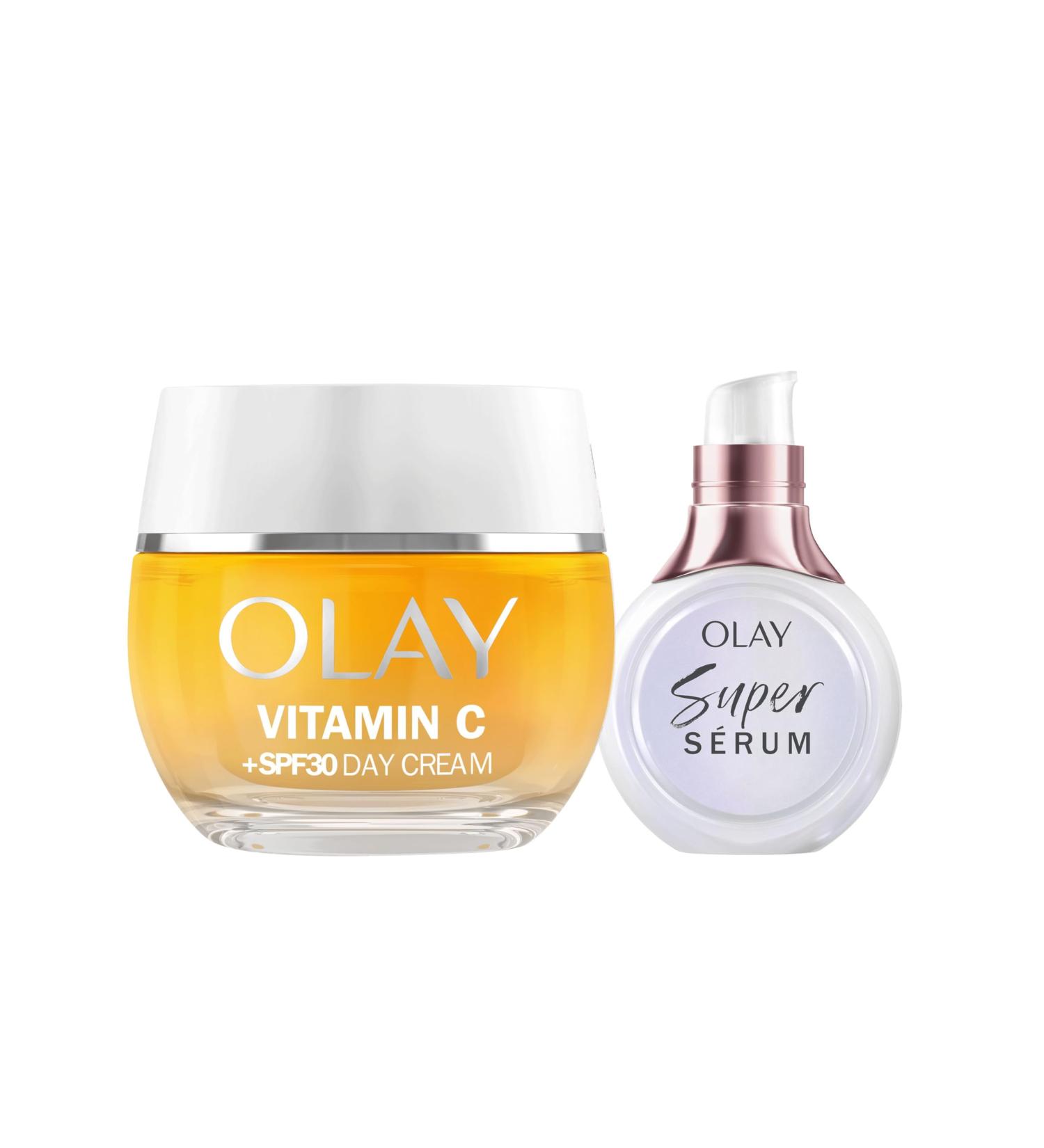  Olay Olay Vitamin C + SPF30 Day Moisturizer 50ml & Super Serum 5 Benefits in 1 15ml Pack of 2 Units More Even Hydrated & Luminous Skin - Buy Online on GoSupps.com