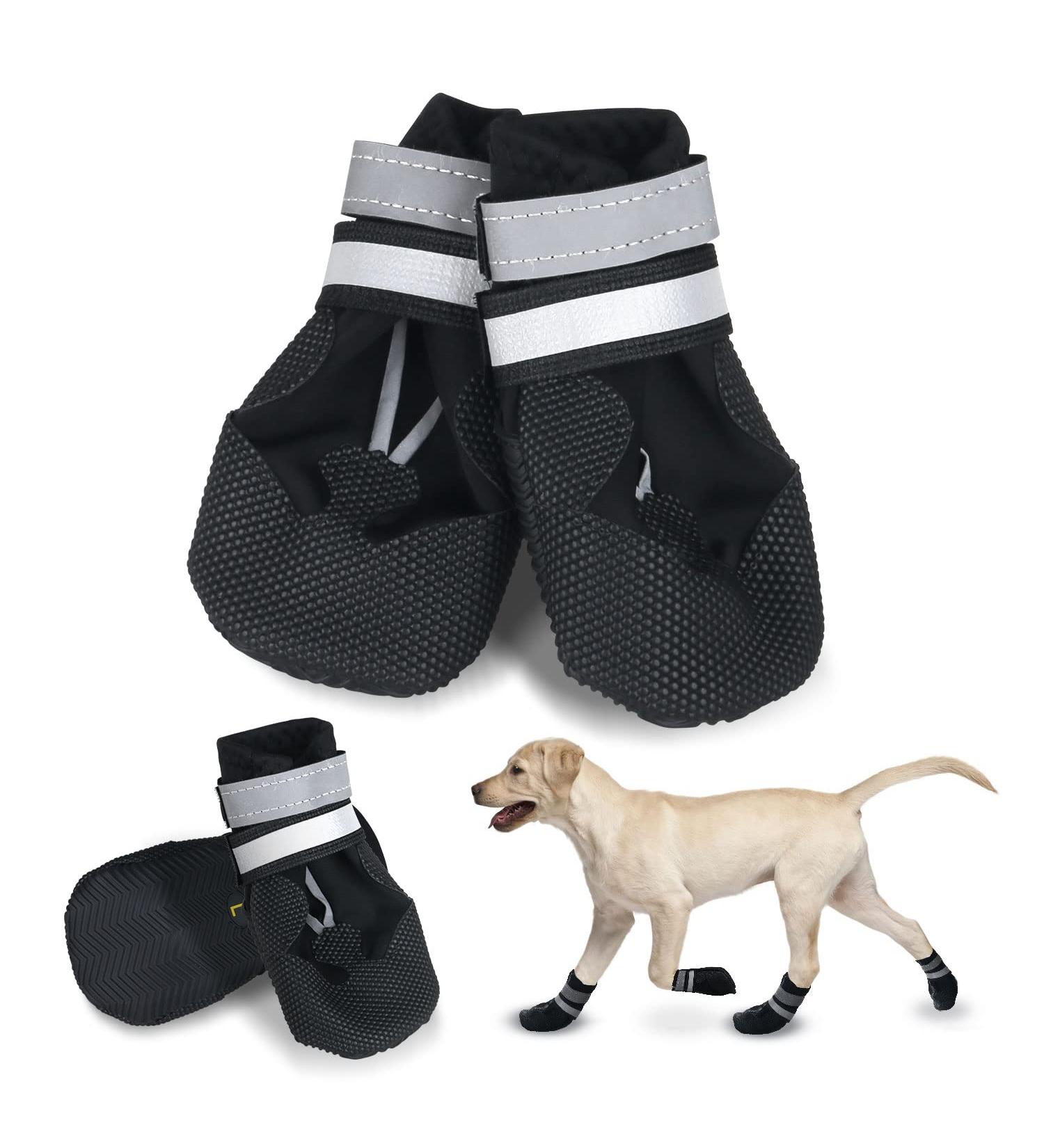 Reestboo Dog Shoes - Waterproof Anti-Slip Paw Protection Boots for Small Dogs | Reflective Straps & Velcro Fasteners | Ideal for Snow & Rain (Black Size S) - Buy Online on GoSupps.com