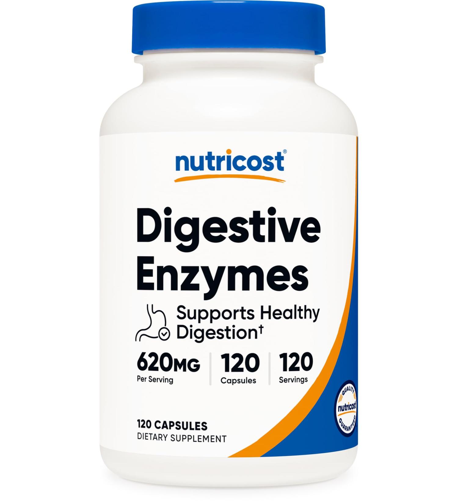 Nutricost Digestive Enzymes 620mg 120 Capsules - Complete Digestive Enzyme Supplement 120 Count (Pack of 1) - Buy Online on GoSupps.com