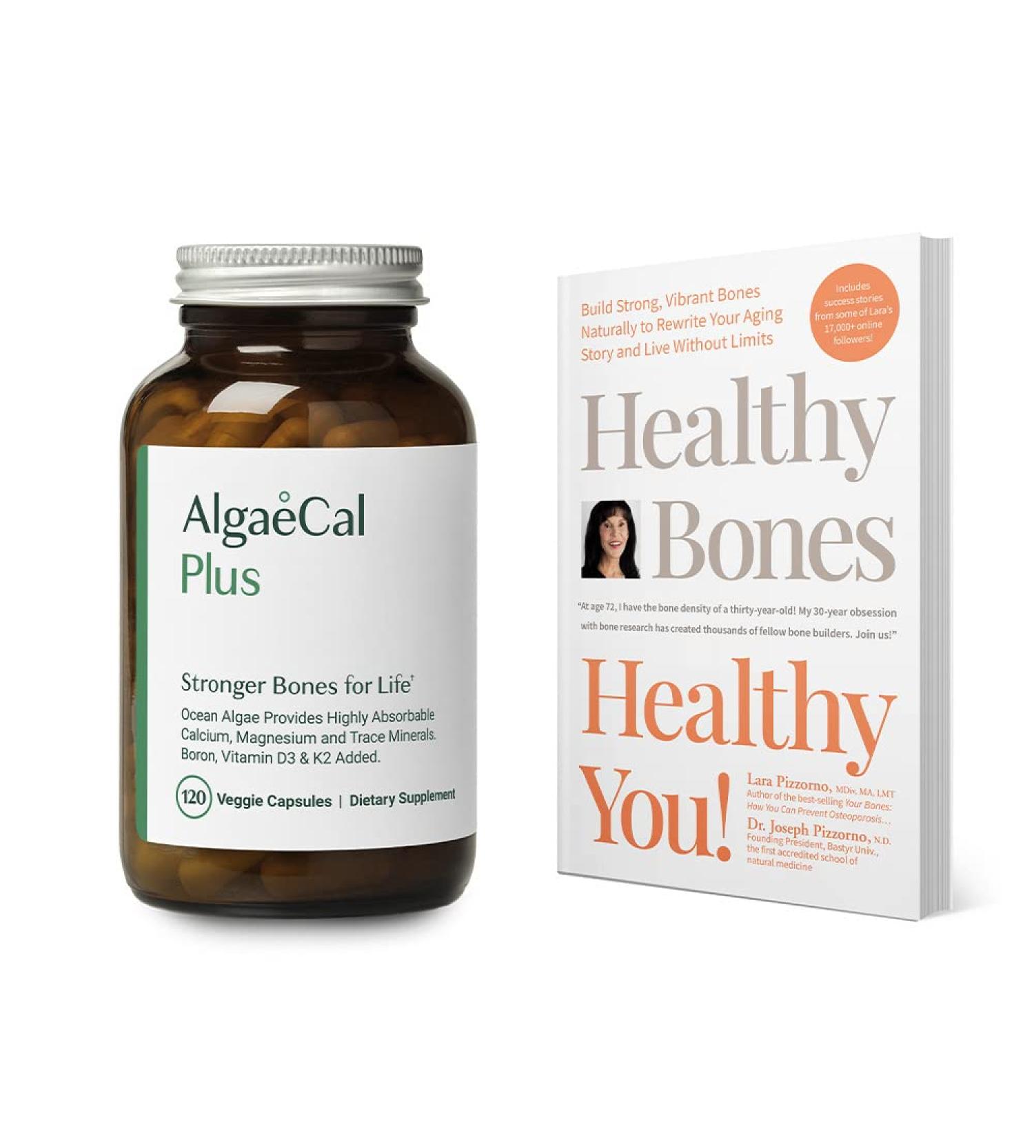 ALGAECAL Bundle: Calcium Supplement for Women & Men with Vitamin D3, K2, Magnesium, and Healthy Bones Healthy You! Book by Lara Pizzorno - 1-Month Supply - Buy Online on GoSupps.com