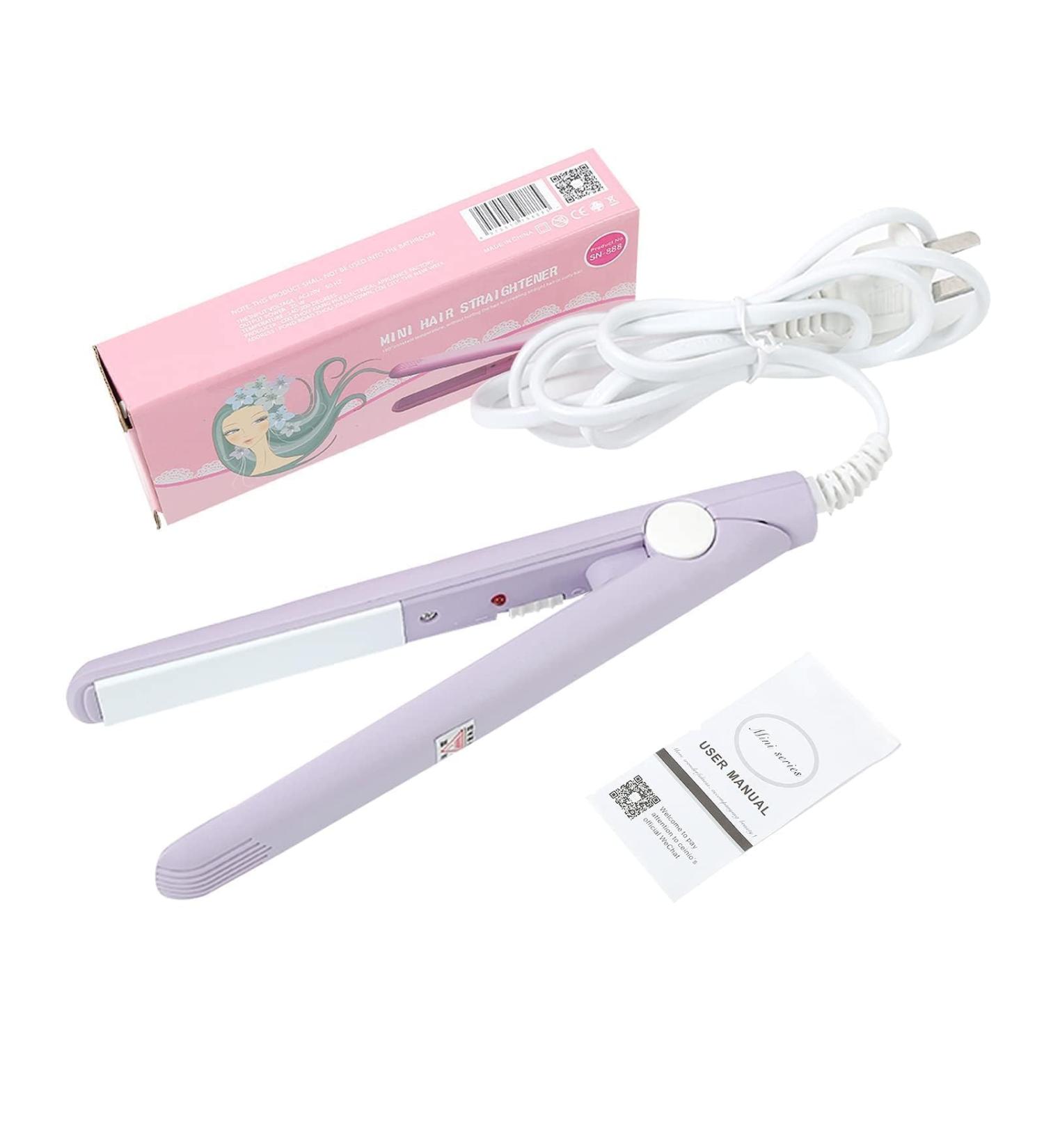 2-in-1 Mini Hair Smooth Flat Iron & Curling Iron - Portable Ceramic Hair Curler for Women & Short Hair - EU Plug (Purple) - Buy Online on GoSupps.com